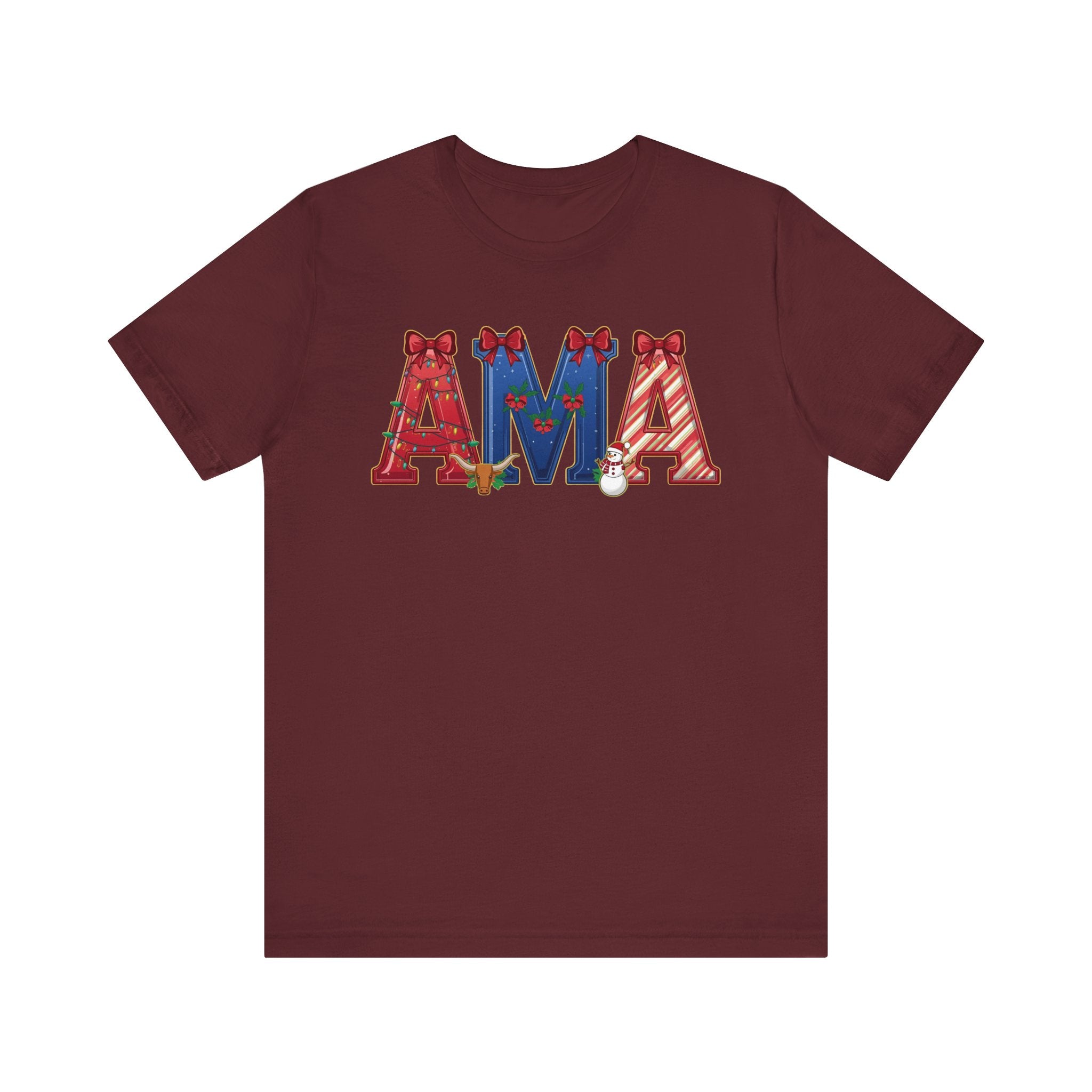 AMA Christmas Shirt – Festive Holiday Letter Art Tee | Christmas Gift | Bella Canvas 3001