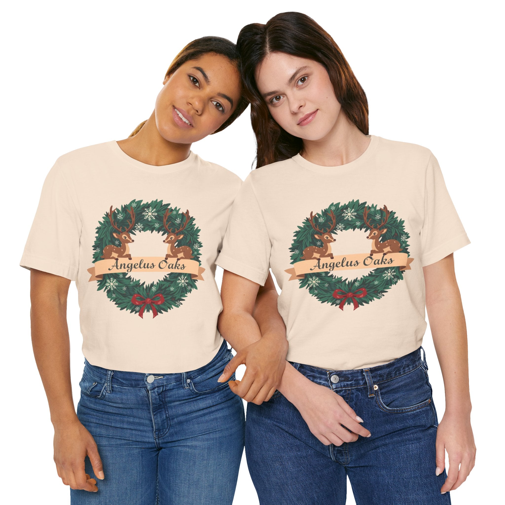 Angelus Oaks Christmas Shirt – Deer Wreath Holiday Tee | Mountain Town Christmas Shirt | Bella Canvas 3001