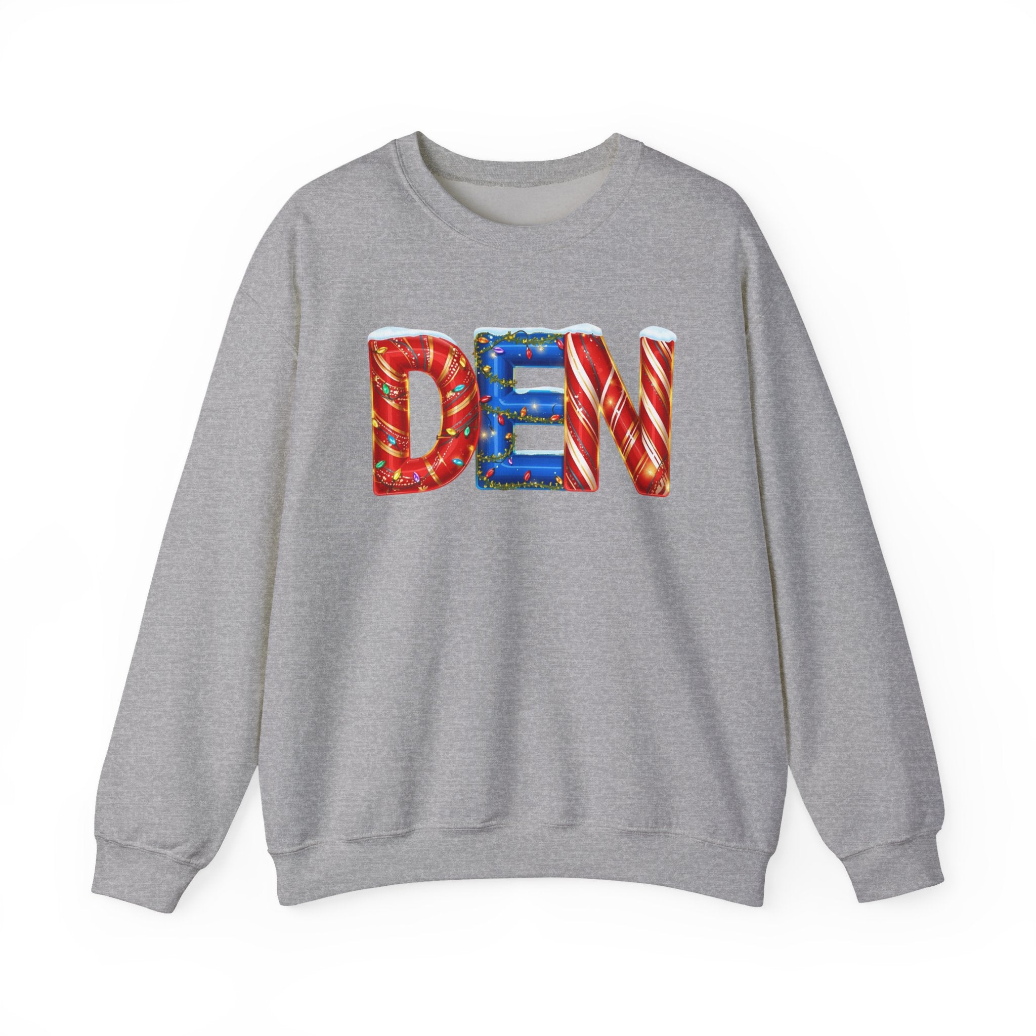 DEN Christmas Sweatshirt  – Festive Holiday Letter Art Tee | Christmas Gift | Gildan 18000
