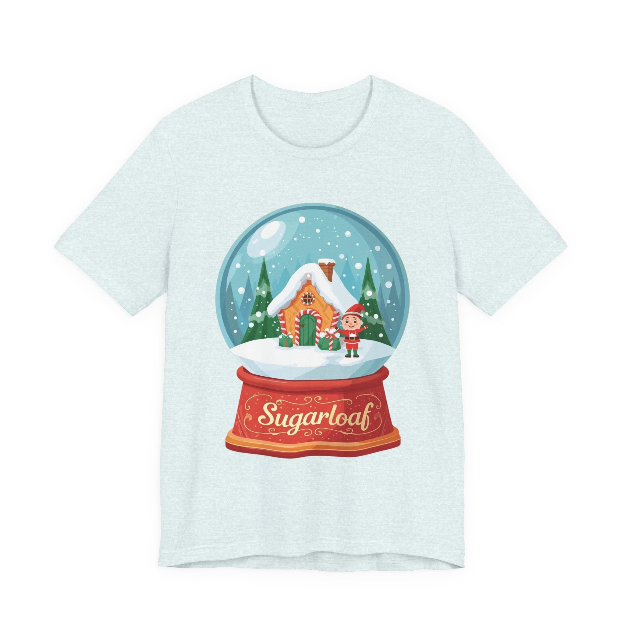 Sugarloaf Christmas Shirt – Snow Globe Elf & Candy Cottage Scene Tee | Mountain Town Christmas Gift | Bella Canvas 3001