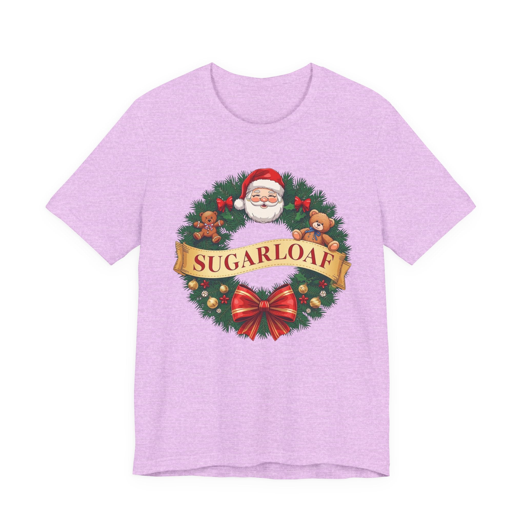 Sugarloaf Christmas Shirt – Santa & Teddy Bear Wreath Tee | Mountain Town Christmas Gift | Bella Canvas 3001