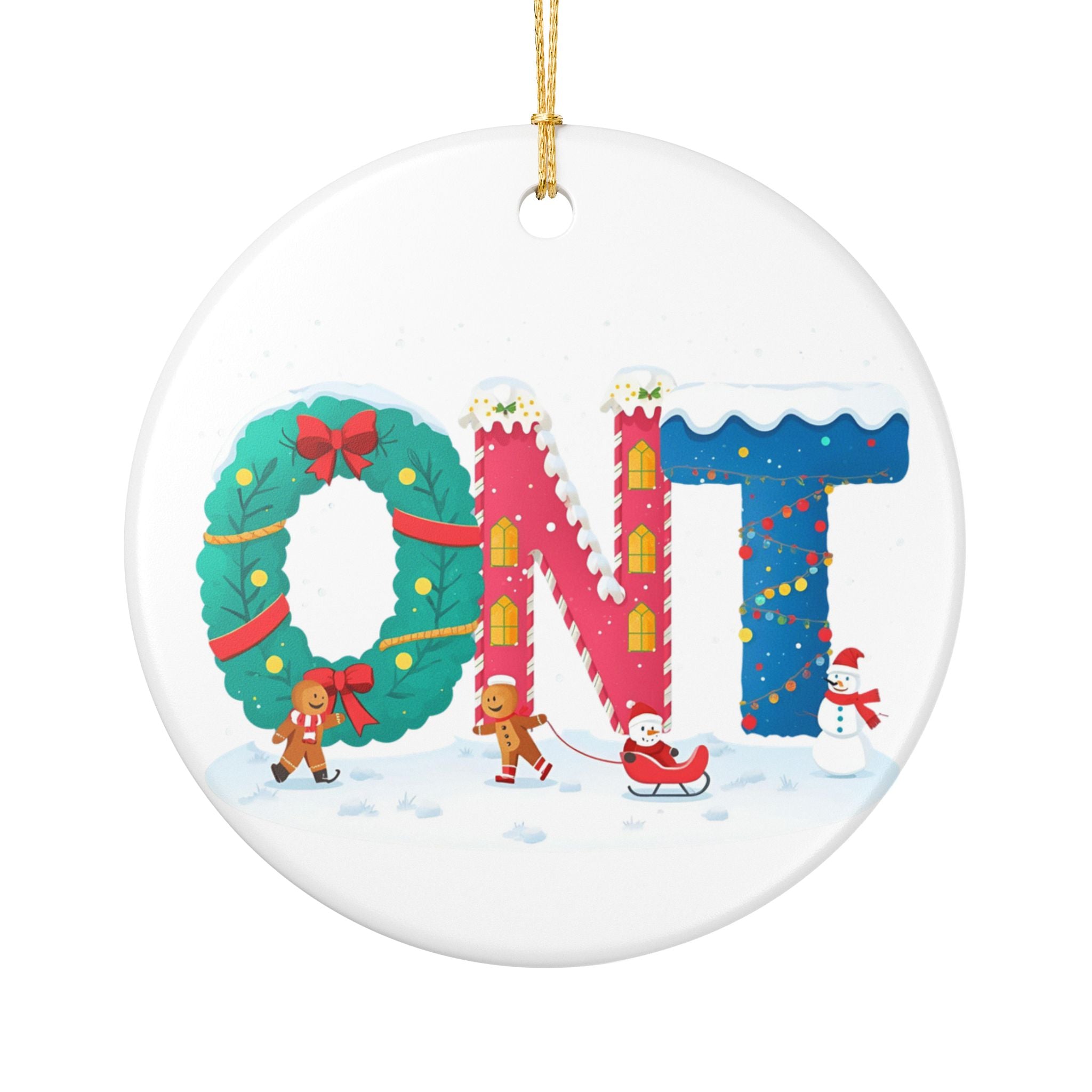 ONT Christmas Ornament – Festive Holiday Airport Art | Holiday Travel Gift | Ceramic Ornament