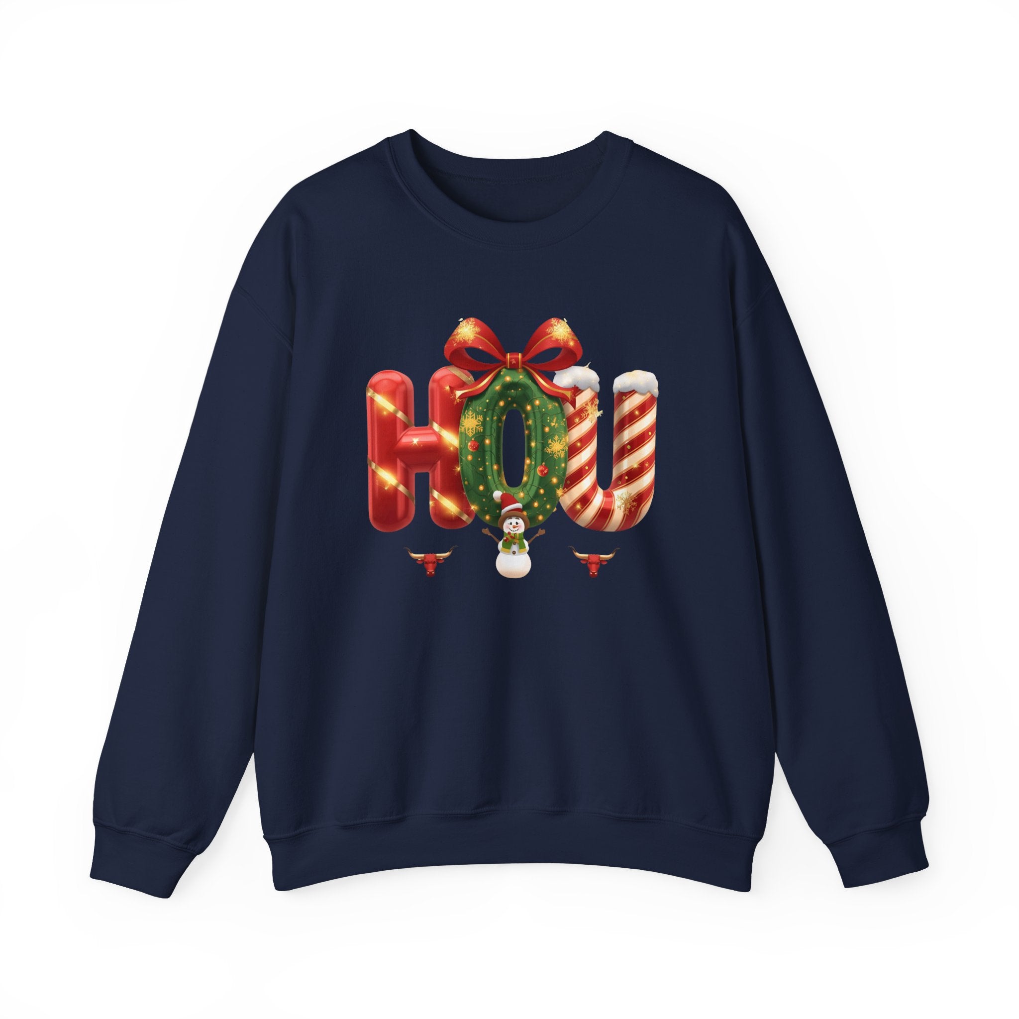 HOU Christmas Sweatshirt – Festive Holiday Letter Art Tee | Christmas Gift | Gildan 18000