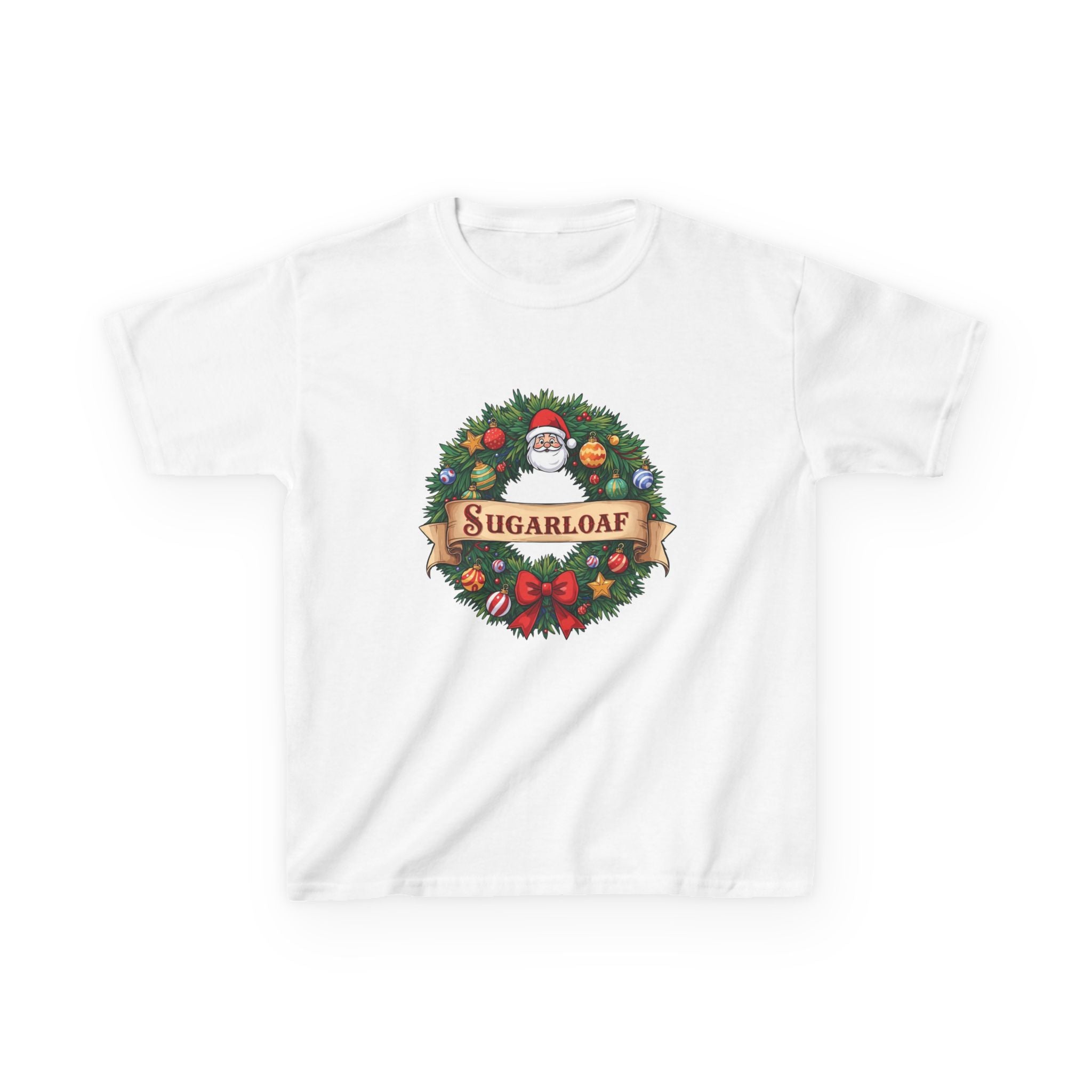 Sugarloaf Christmas Shirt – Festive Santa Wreath & Ornaments Tee | Mountain Town Christmas Gift | Gildan 5000B