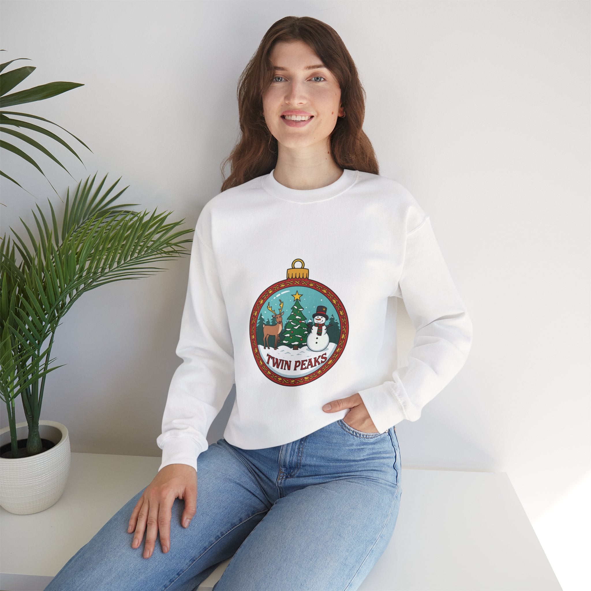 Twin Peaks Christmas Shirt – Snowman & Deer Ornament Scene Tee | Mountain Town Christmas Gift | Gildan 18000