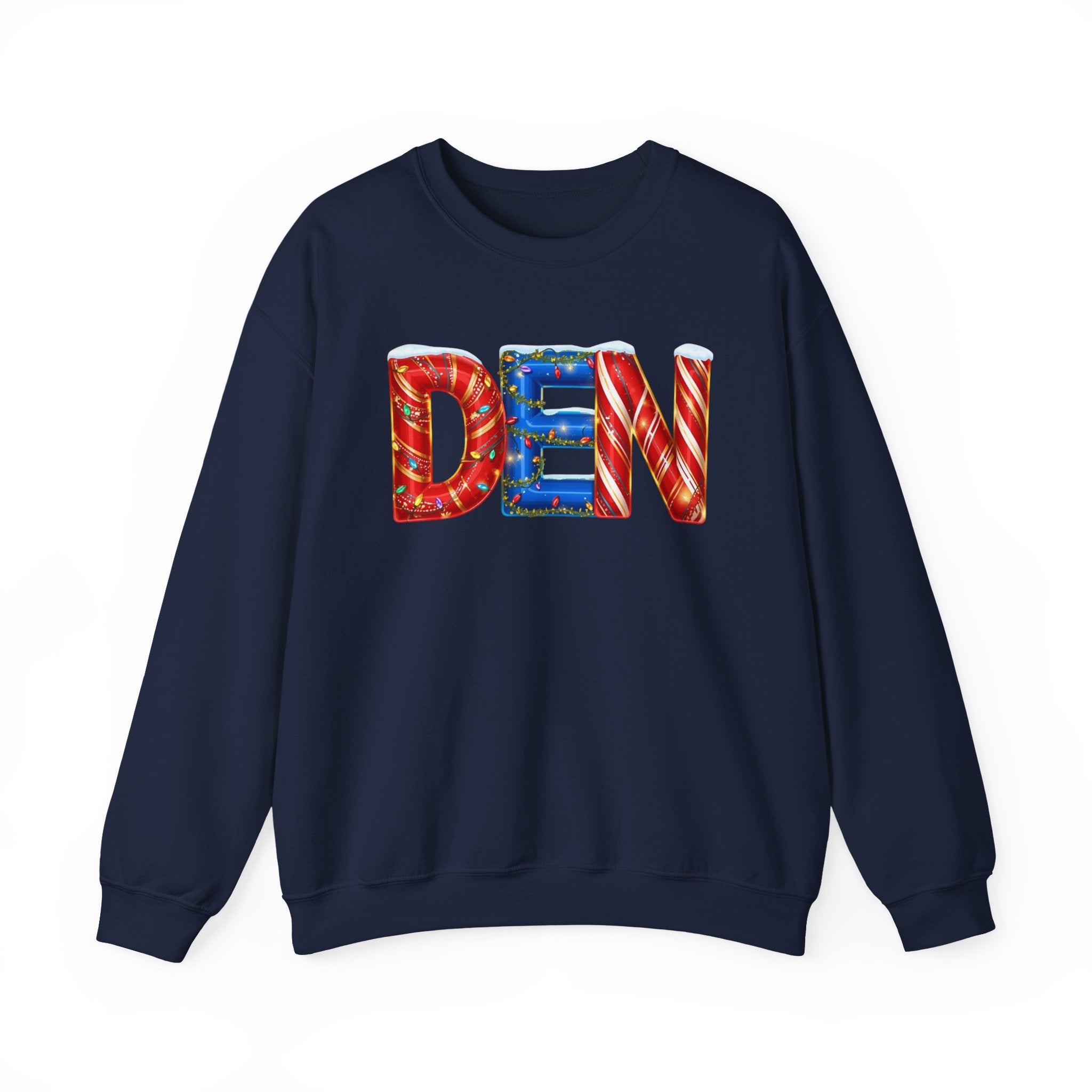 DEN Christmas Sweatshirt  – Festive Holiday Letter Art Tee | Christmas Gift | Gildan 18000