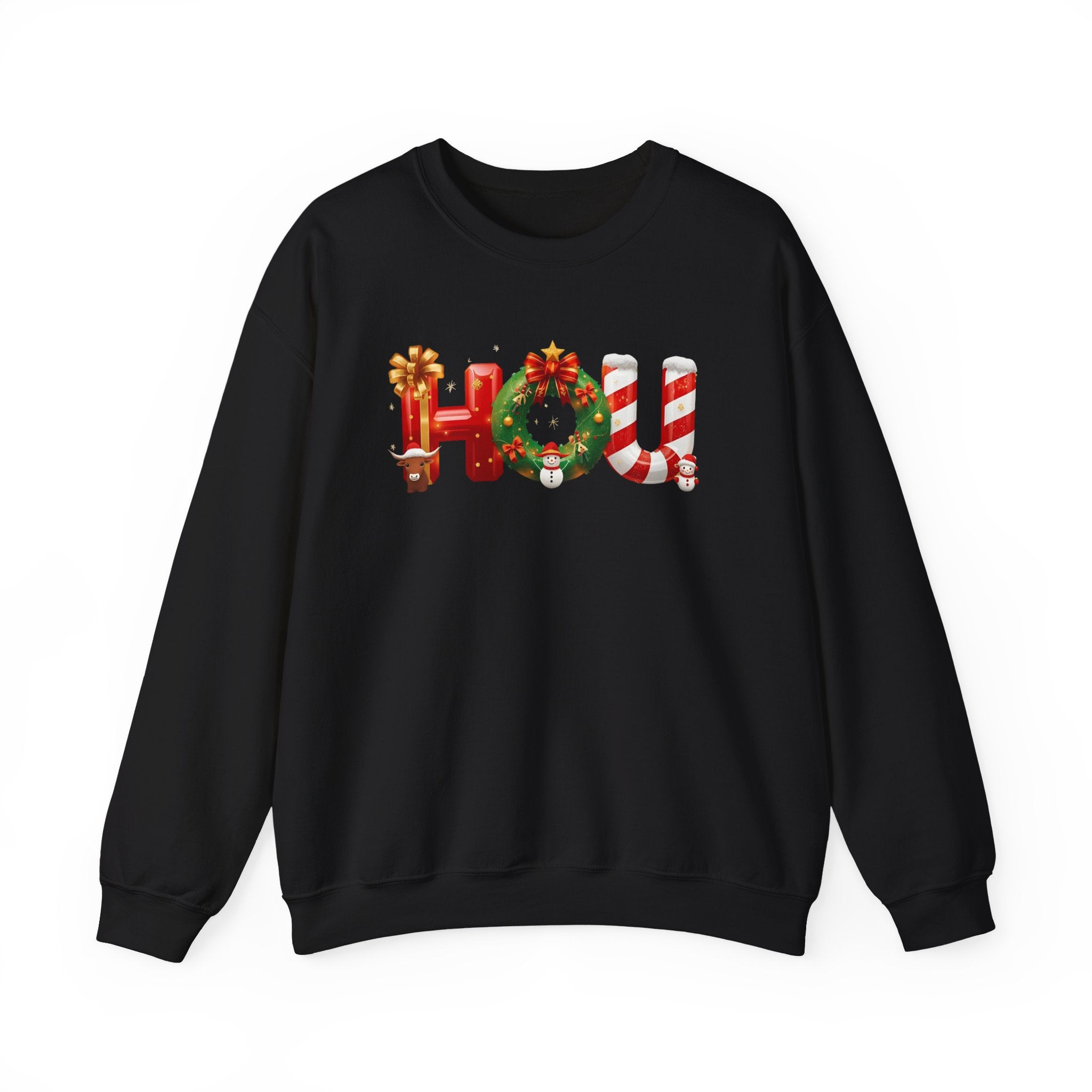 HOU Christmas Sweatshirt – Festive Holiday Letter Art Tee | Christmas Gift | Gildan 18000