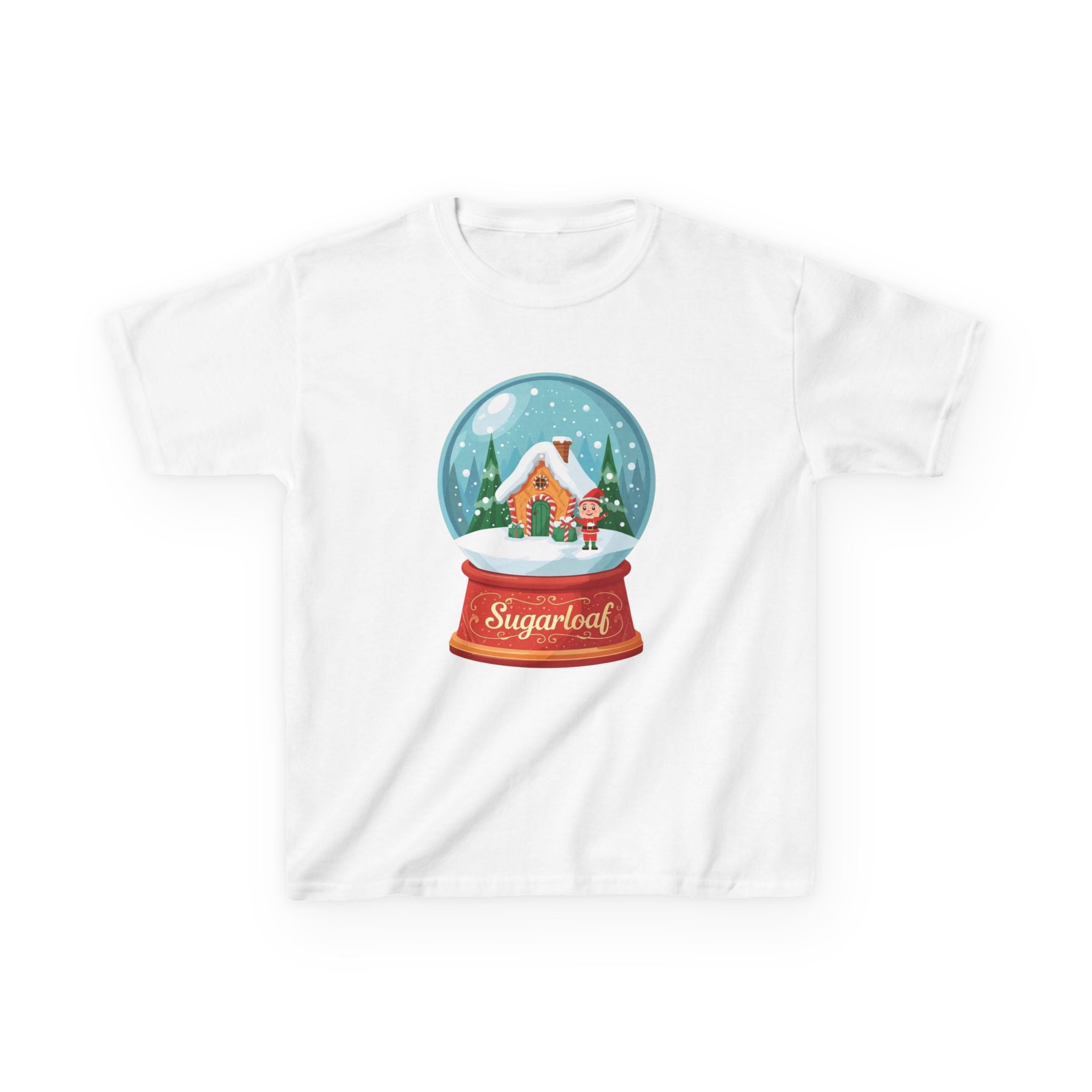 Sugarloaf Christmas Shirt – Snow Globe Elf & Candy Cottage Scene Tee | Mountain Town Christmas Gift | Gildan 5000B