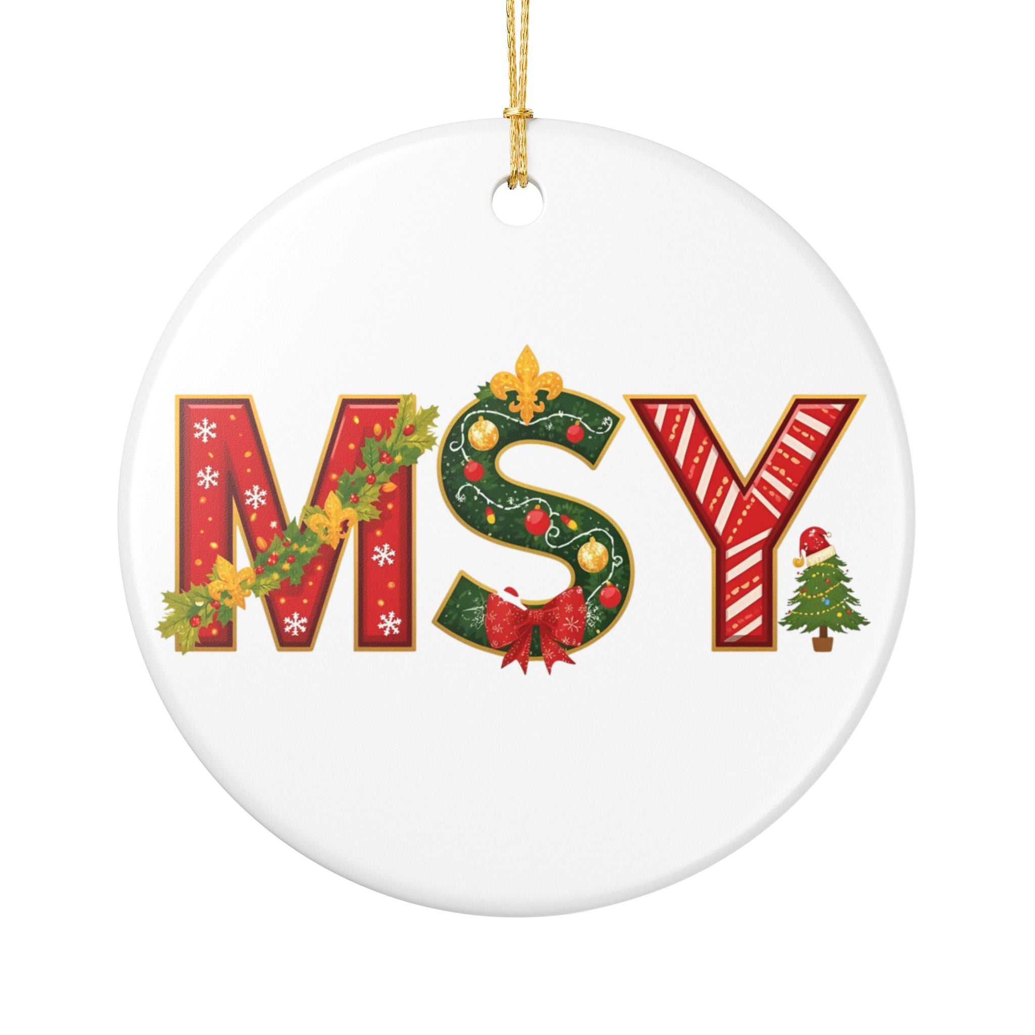 MSY Christmas Ornament – Festive Holiday Airport Art | Holiday Travel Gift | Ceramic Ornament