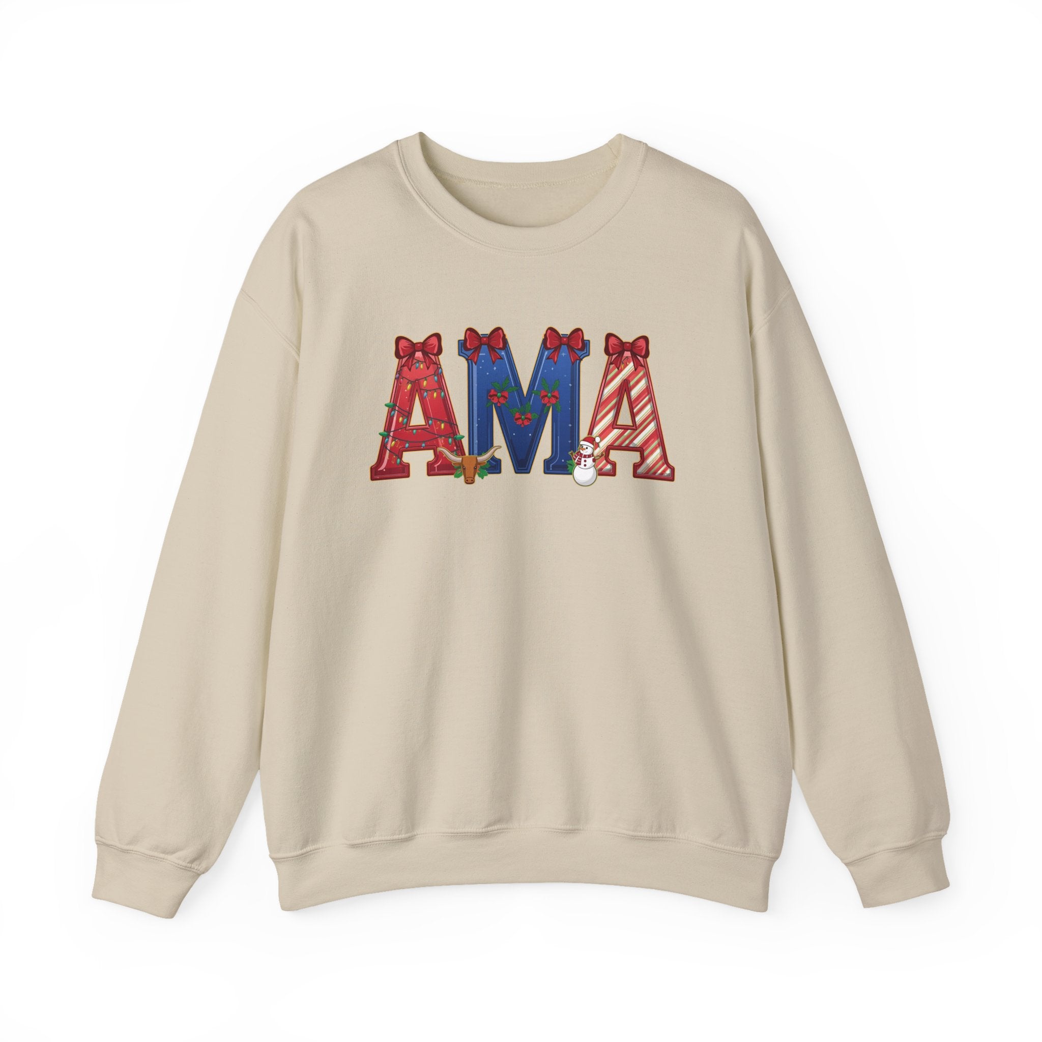 AMA Christmas Sweatshirt – Festive Holiday Airport Code Crewneck | Winter Travel Gift | Gildan 18000