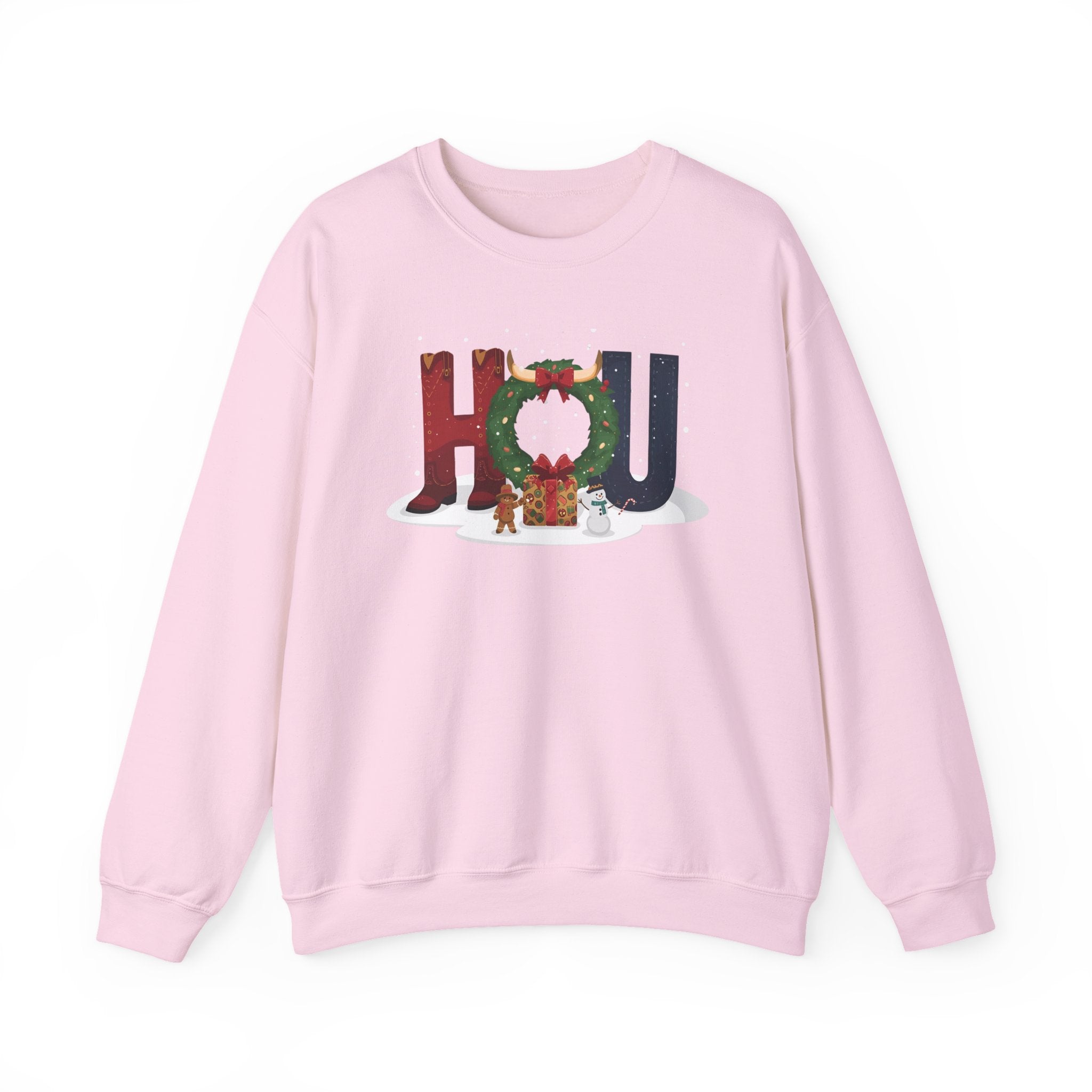 HOU Christmas Sweatshirt – Festive Holiday Letter Art Tee | Christmas Gift | Gildan 18000