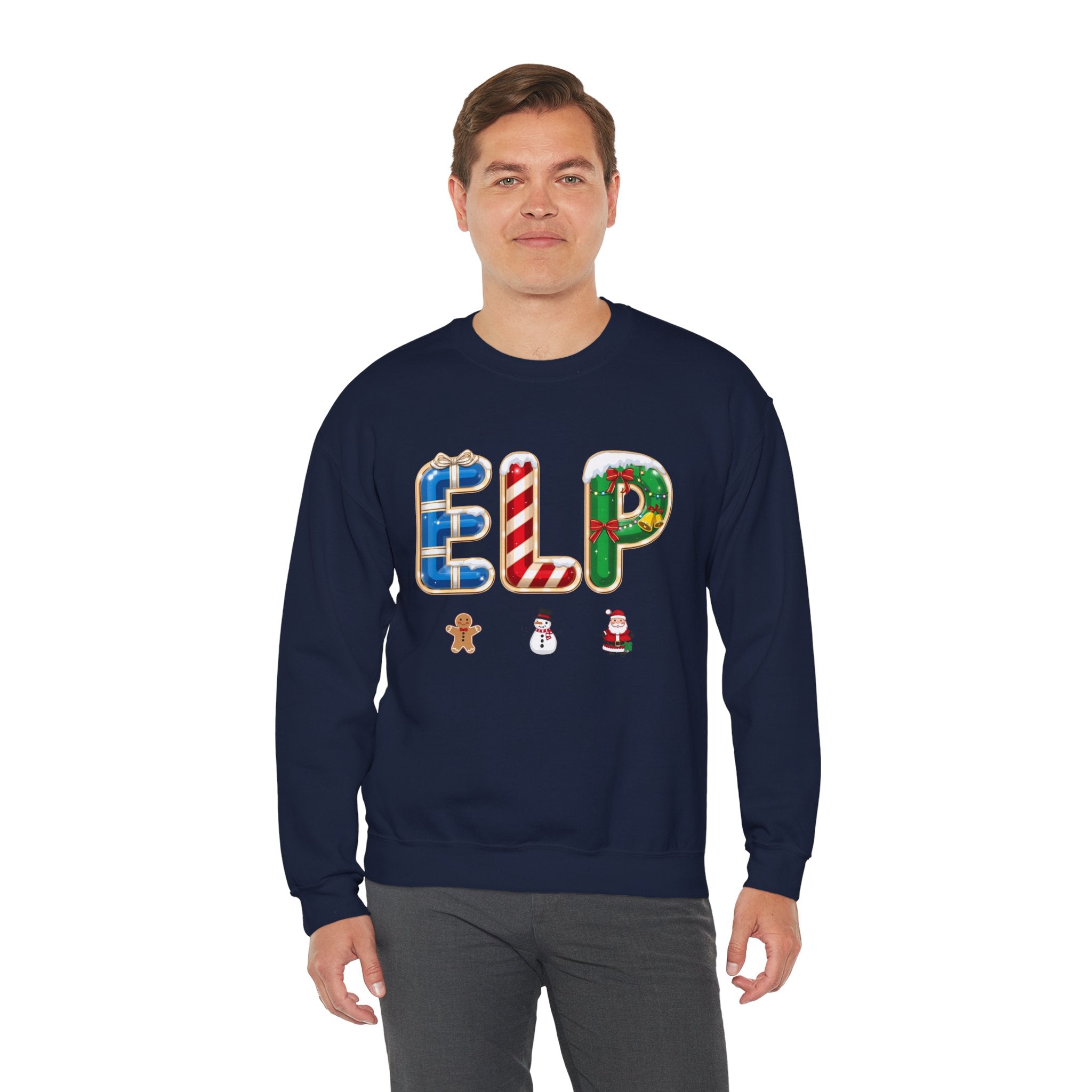 ELP Christmas Sweatshirt – Festive Holiday Letter Art Tee | Christmas Gift | Gildan 18000