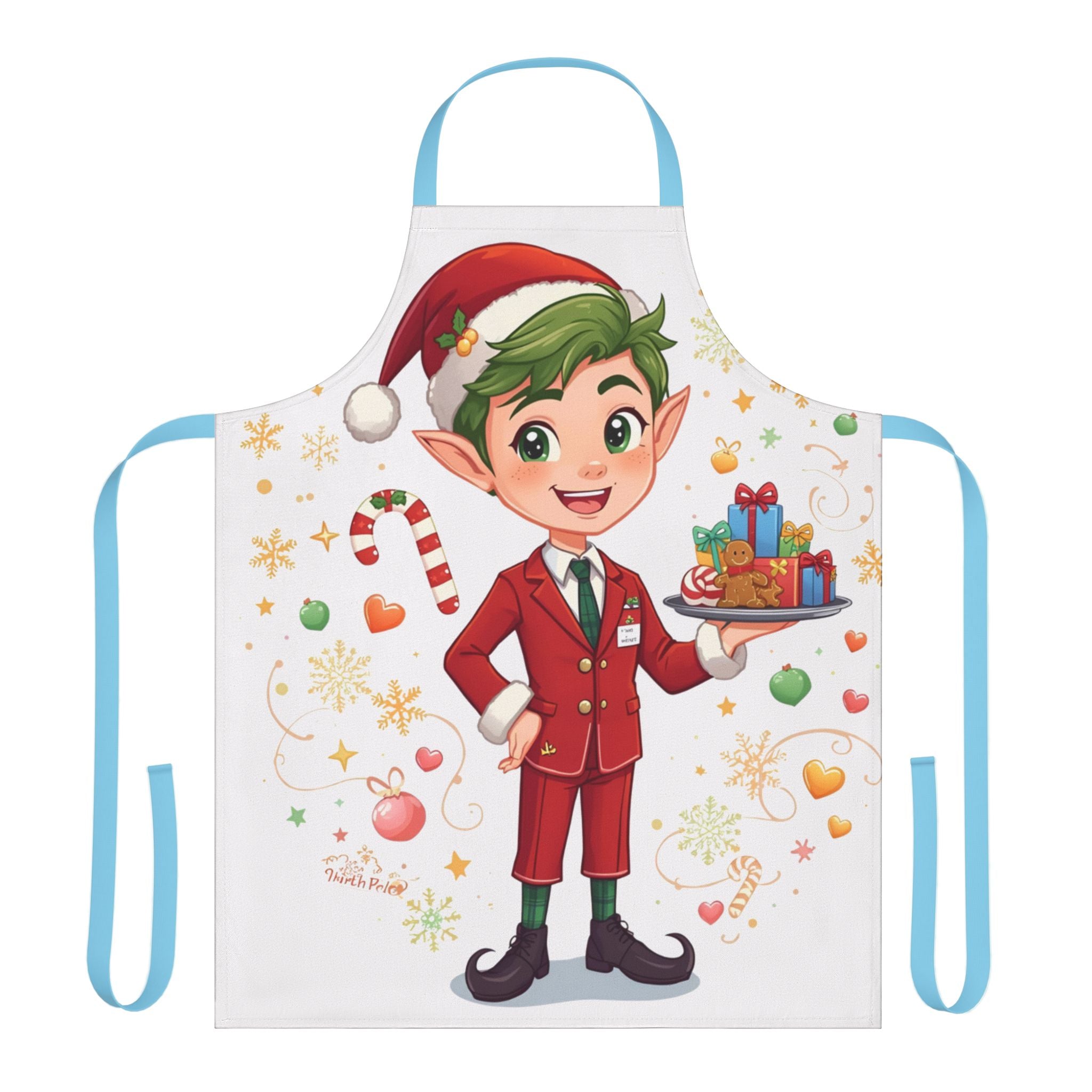 Christmas Elf Apron – Cute Holiday Baking Chef Apron with Candy Cane & Gift Design