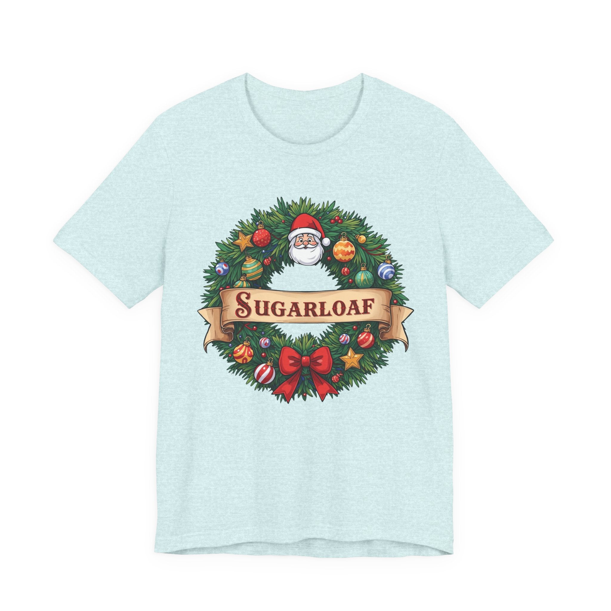 Sugarloaf Christmas Shirt – Festive Santa Wreath & Ornaments Tee | Mountain Town Christmas Gift | Bella Canvas 3001