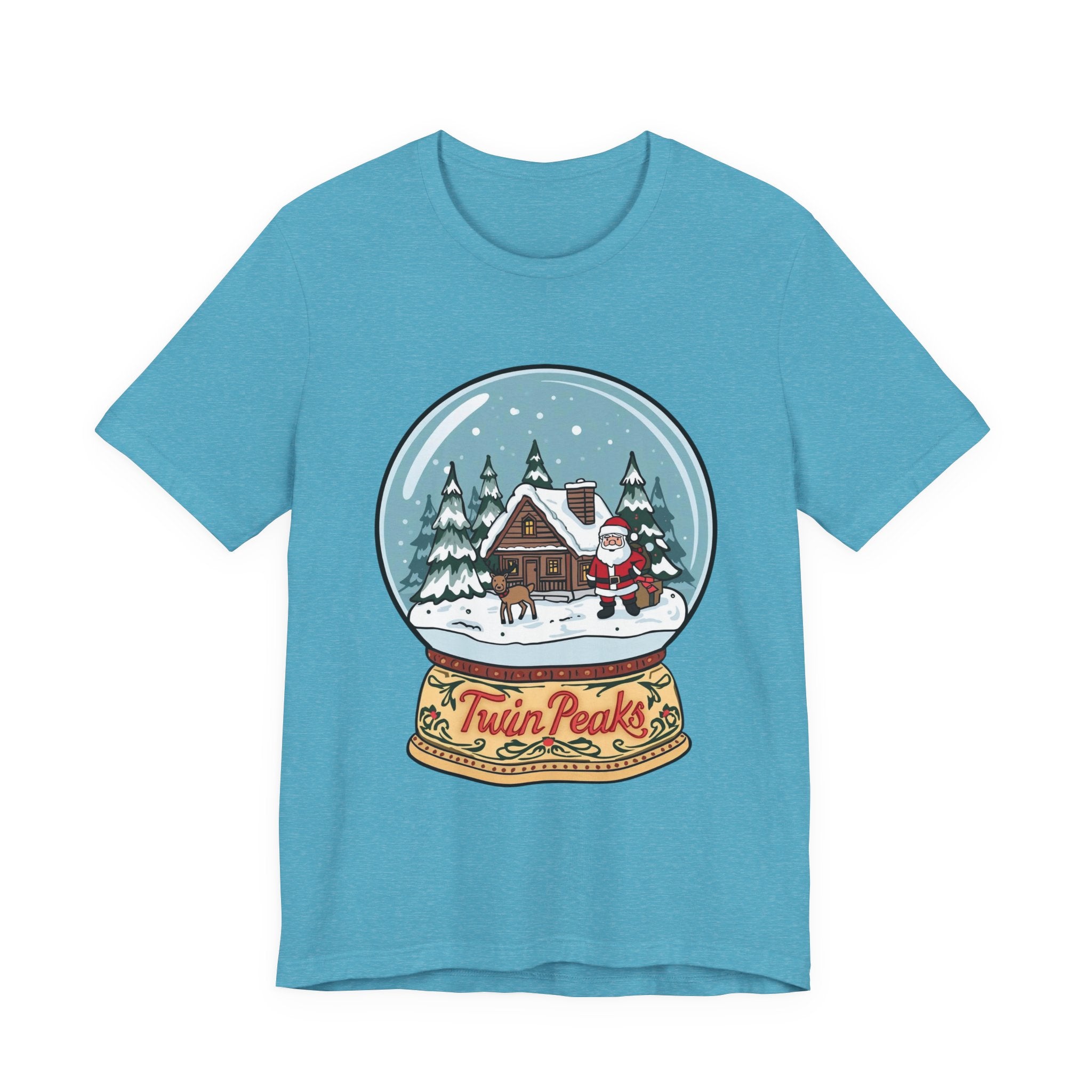 Twin Peaks Christmas Shirt – Snow Globe Santa & Cabin Scene Tee | Mountain Town Christmas Gift | Bella Canvas 3001