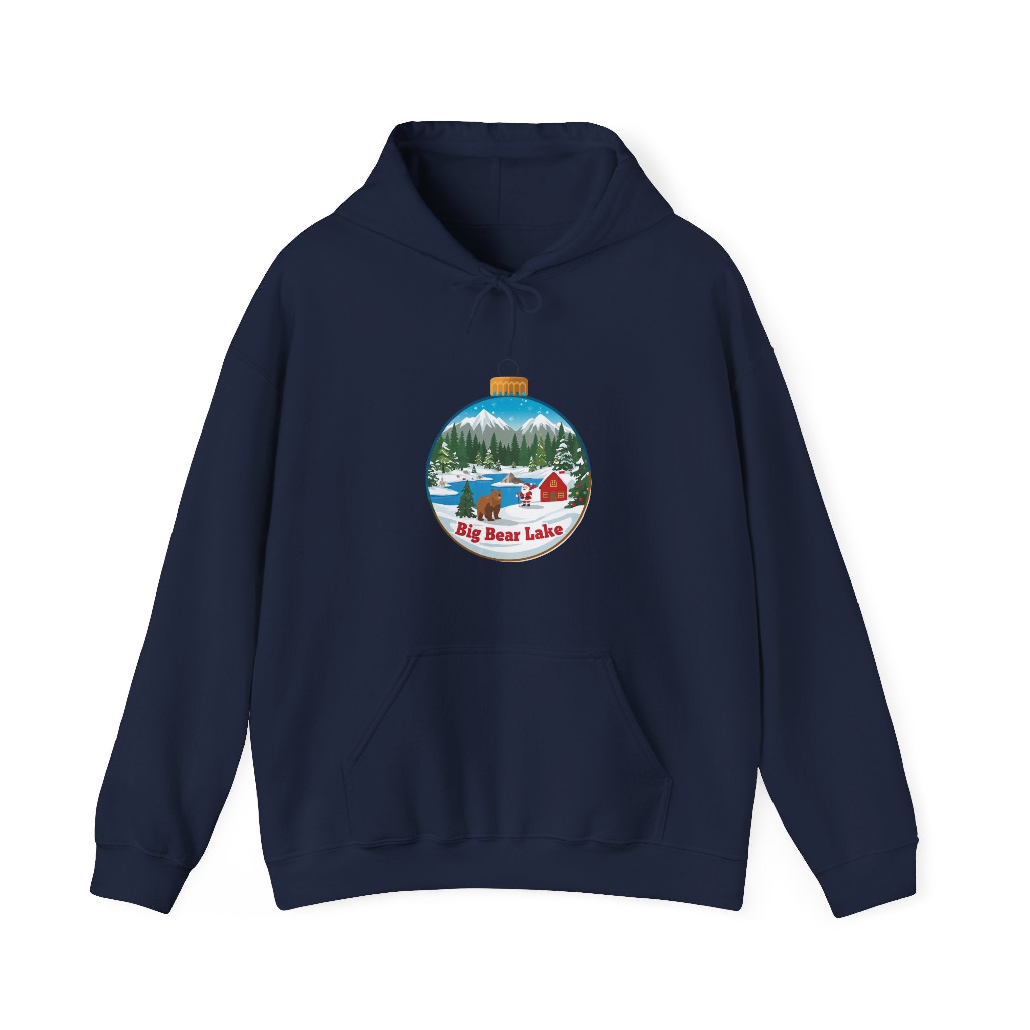 Big Bear Lake Christmas Hoodie – Santa Winter Ornament Cabin Pullover | Cute Mountain Holiday Hoodie | Santa & Bear Gift Hoodie | Gildan 18500