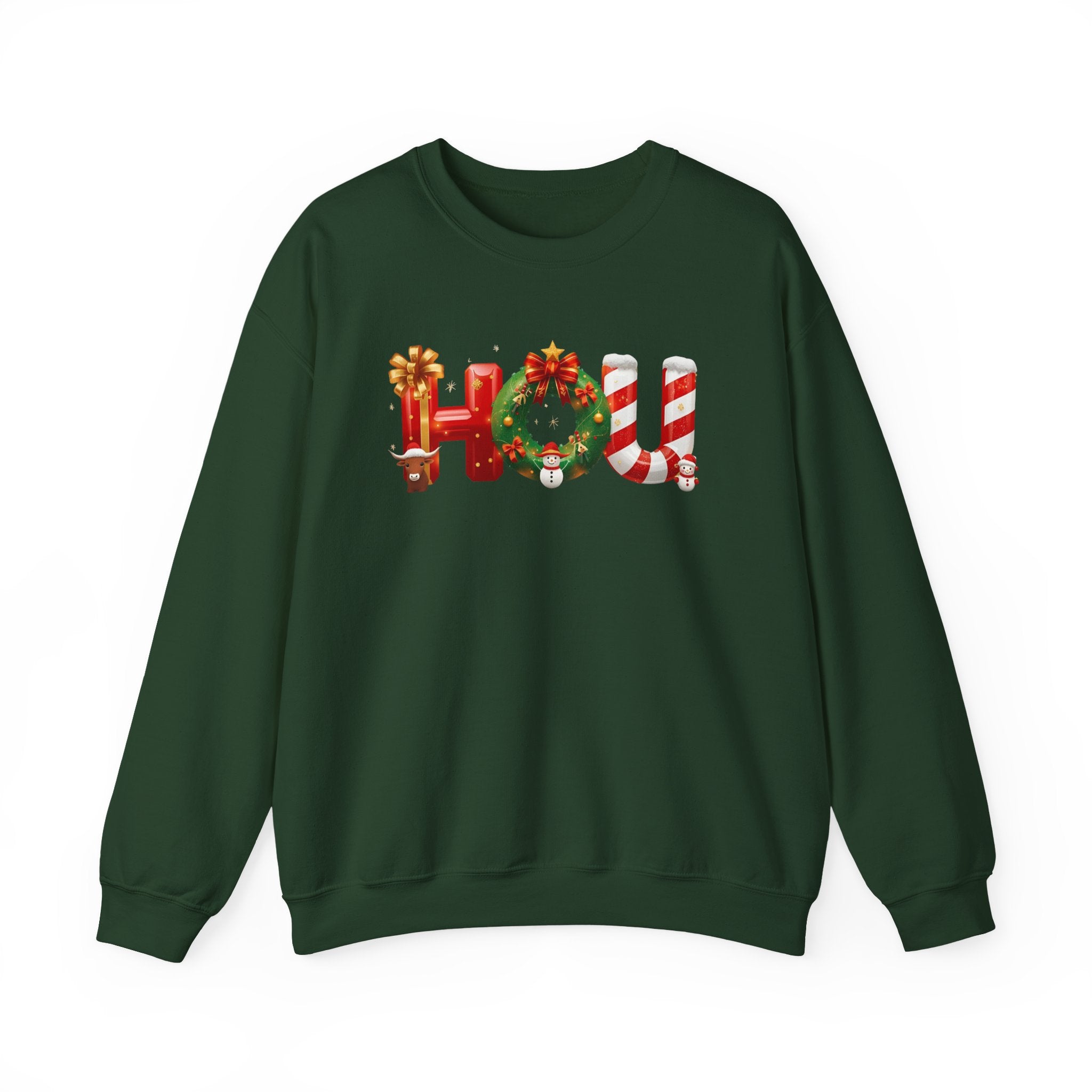 HOU Christmas Sweatshirt – Festive Holiday Letter Art Tee | Christmas Gift | Gildan 18000