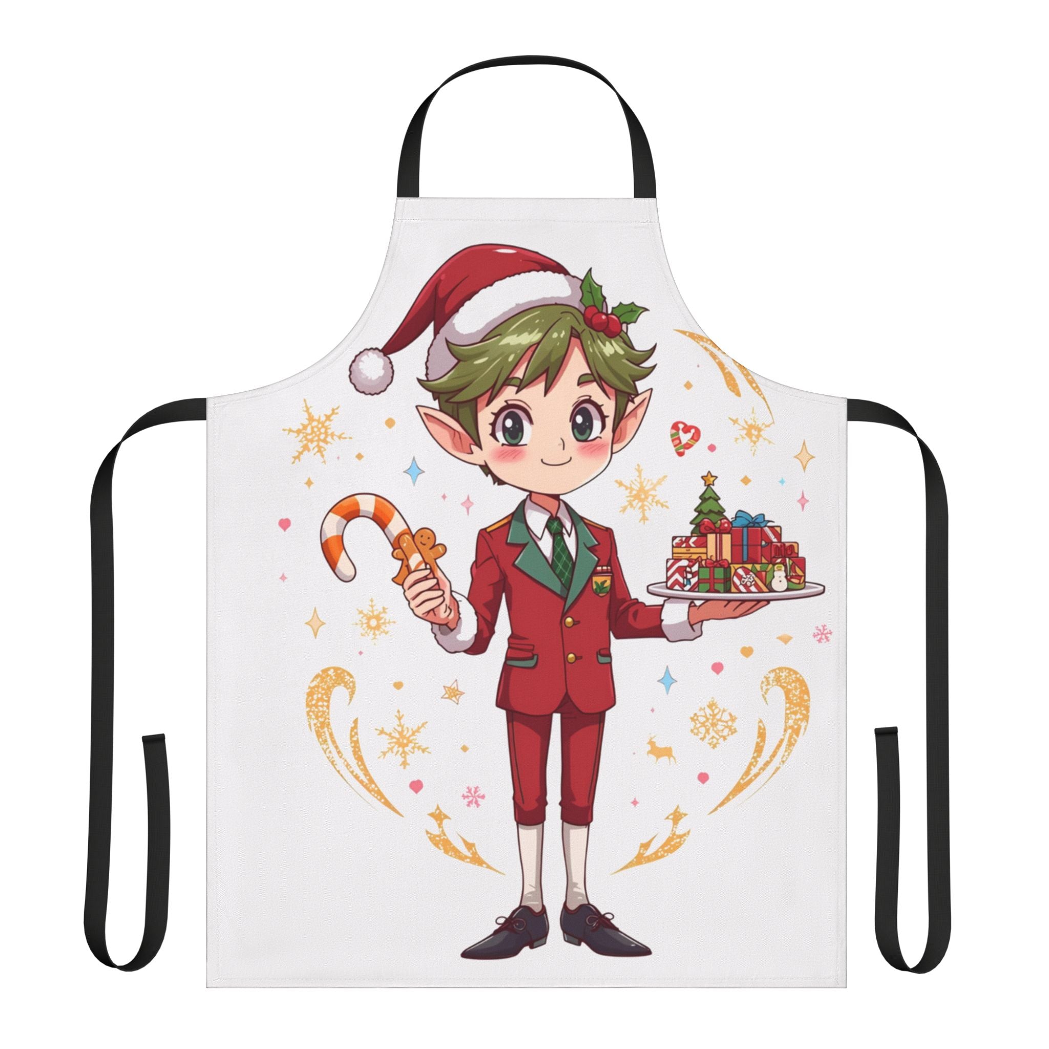 Christmas Elf Apron – Cute Holiday Baking Chef with Candy Cane & Gingerbread