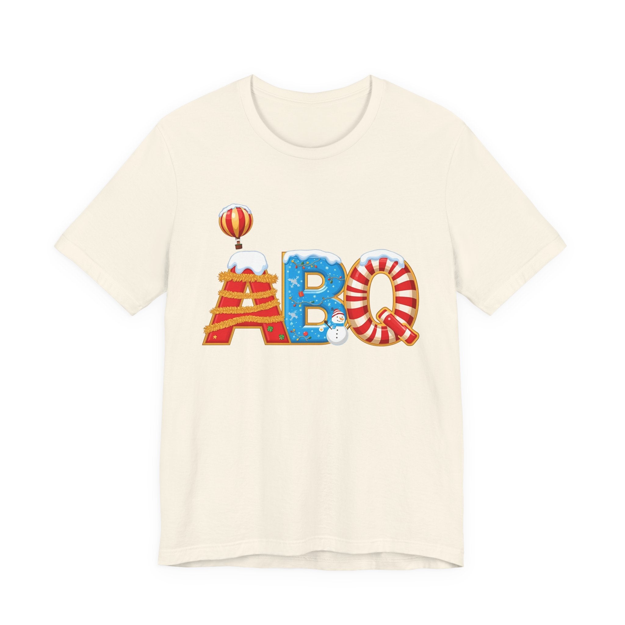 ABQ Christmas Shirt – Hot Air Balloon Candy Cane Letters Tee | Christmas Gift | Bella Canvas 3001
