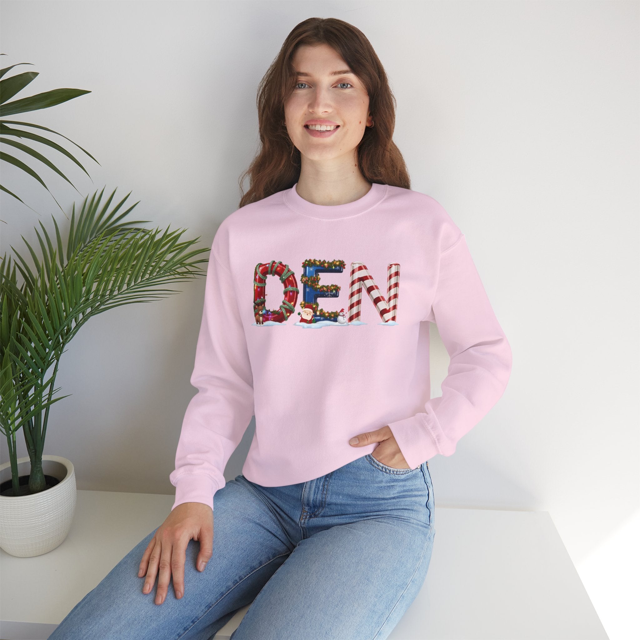 DEN Christmas Sweatshirt – Festive Holiday Letter Art Tee | Christmas Gift | Gildan 18000