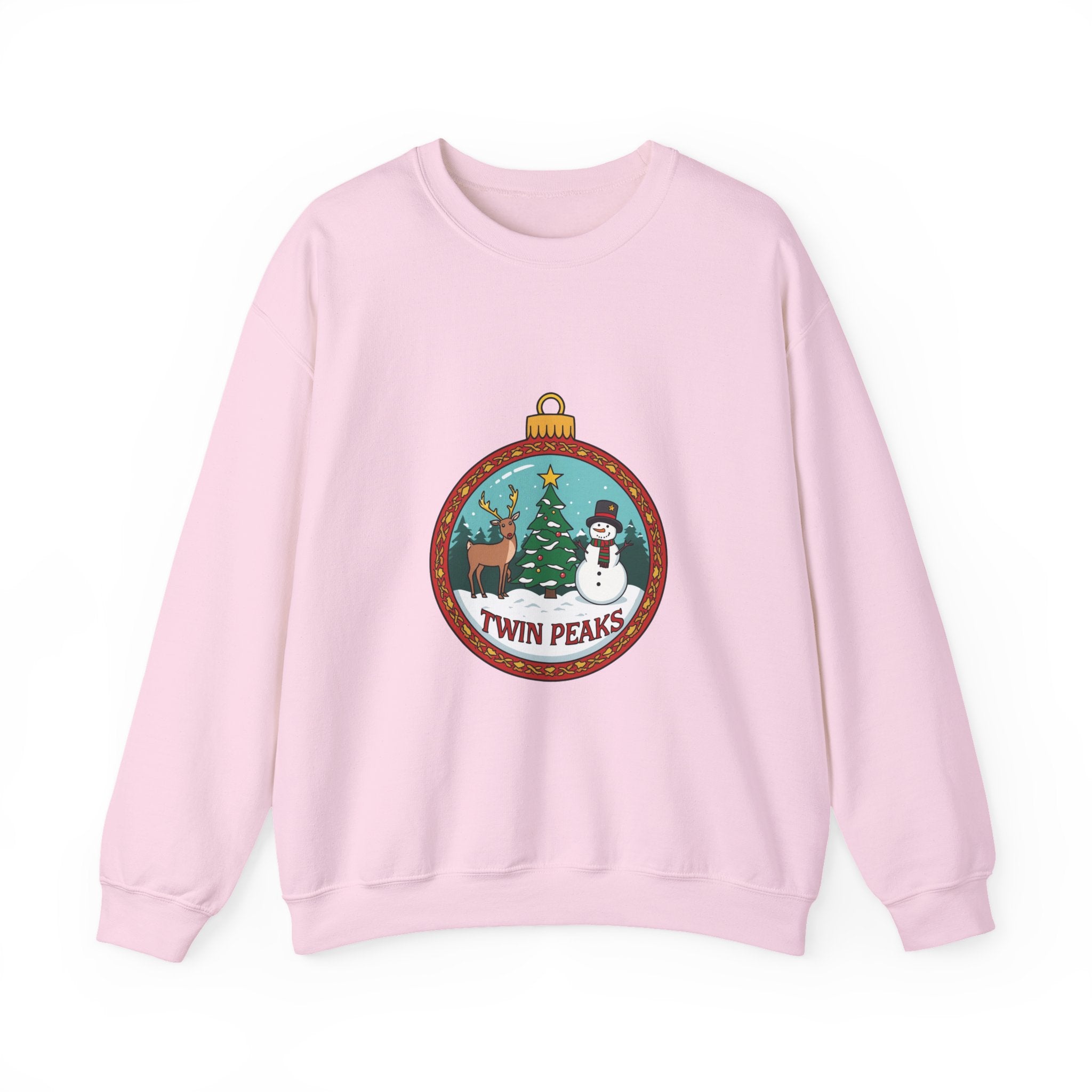 Twin Peaks Christmas Shirt – Snowman & Deer Ornament Scene Tee | Mountain Town Christmas Gift | Gildan 18000