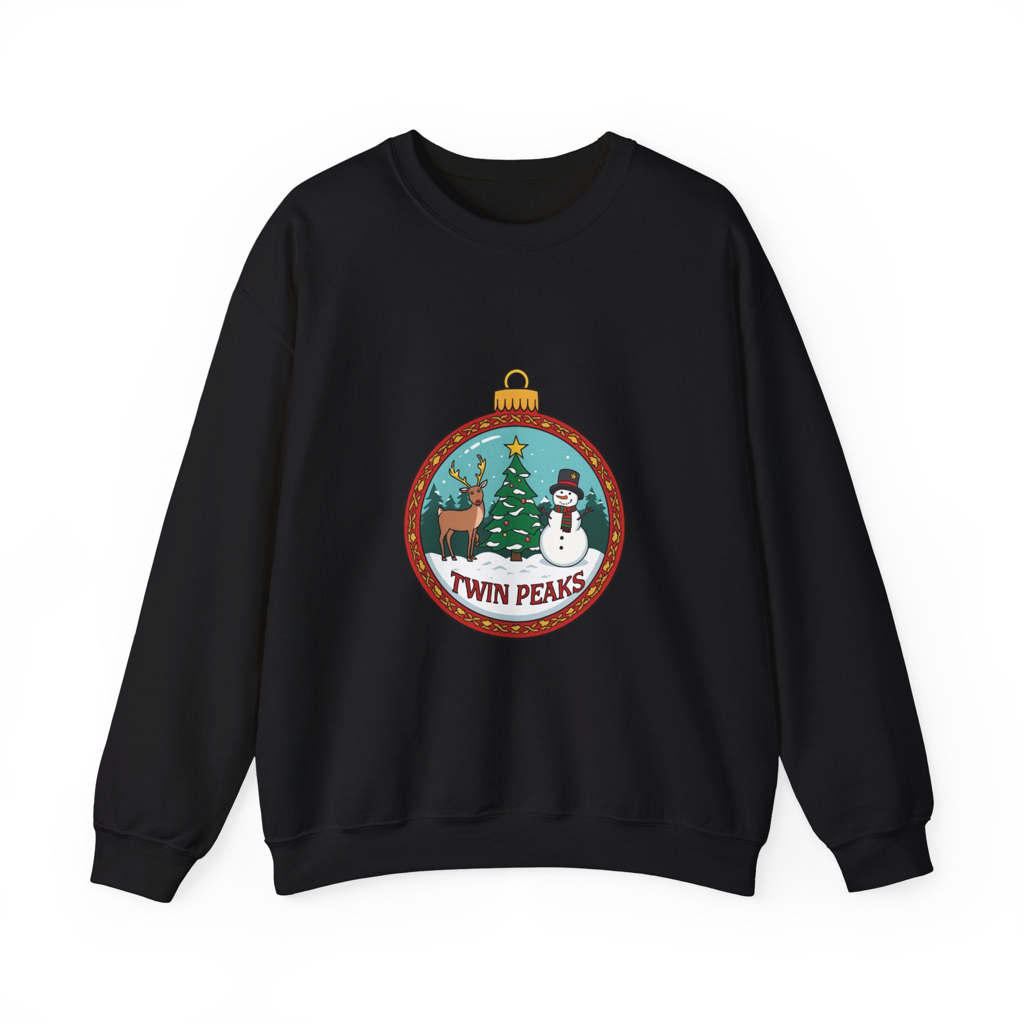 Twin Peaks Christmas Shirt – Snowman & Deer Ornament Scene Tee | Mountain Town Christmas Gift | Gildan 18000