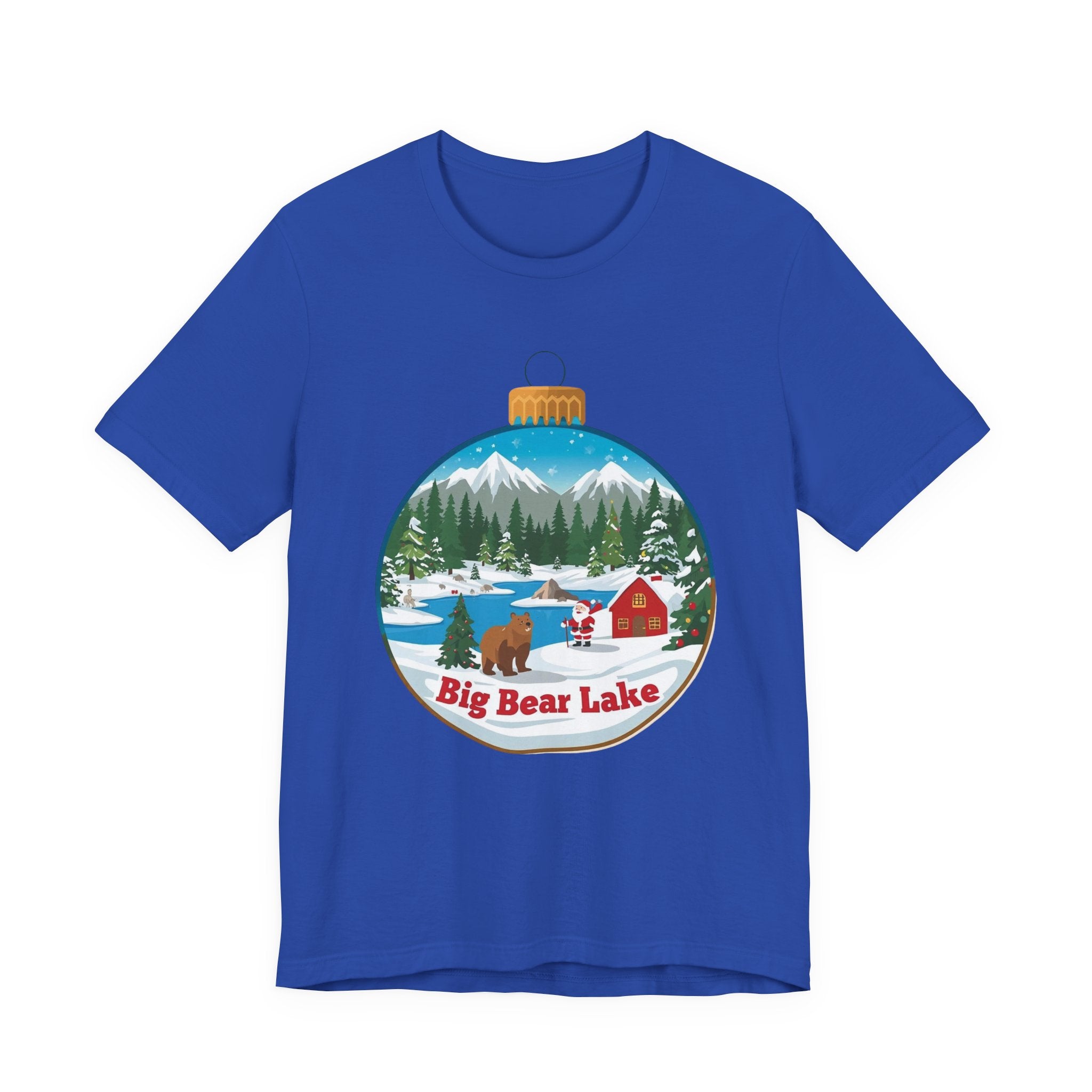 Big Bear Lake Christmas Ornament Scene T-Shirt – Santa, Cabin & Winter Mountains Tee