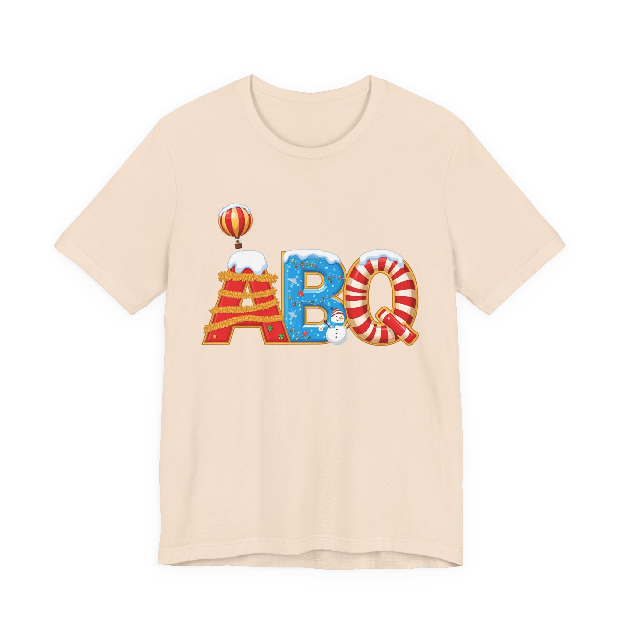 ABQ Christmas Shirt – Hot Air Balloon Candy Cane Letters Tee | Christmas Gift | Bella Canvas 3001
