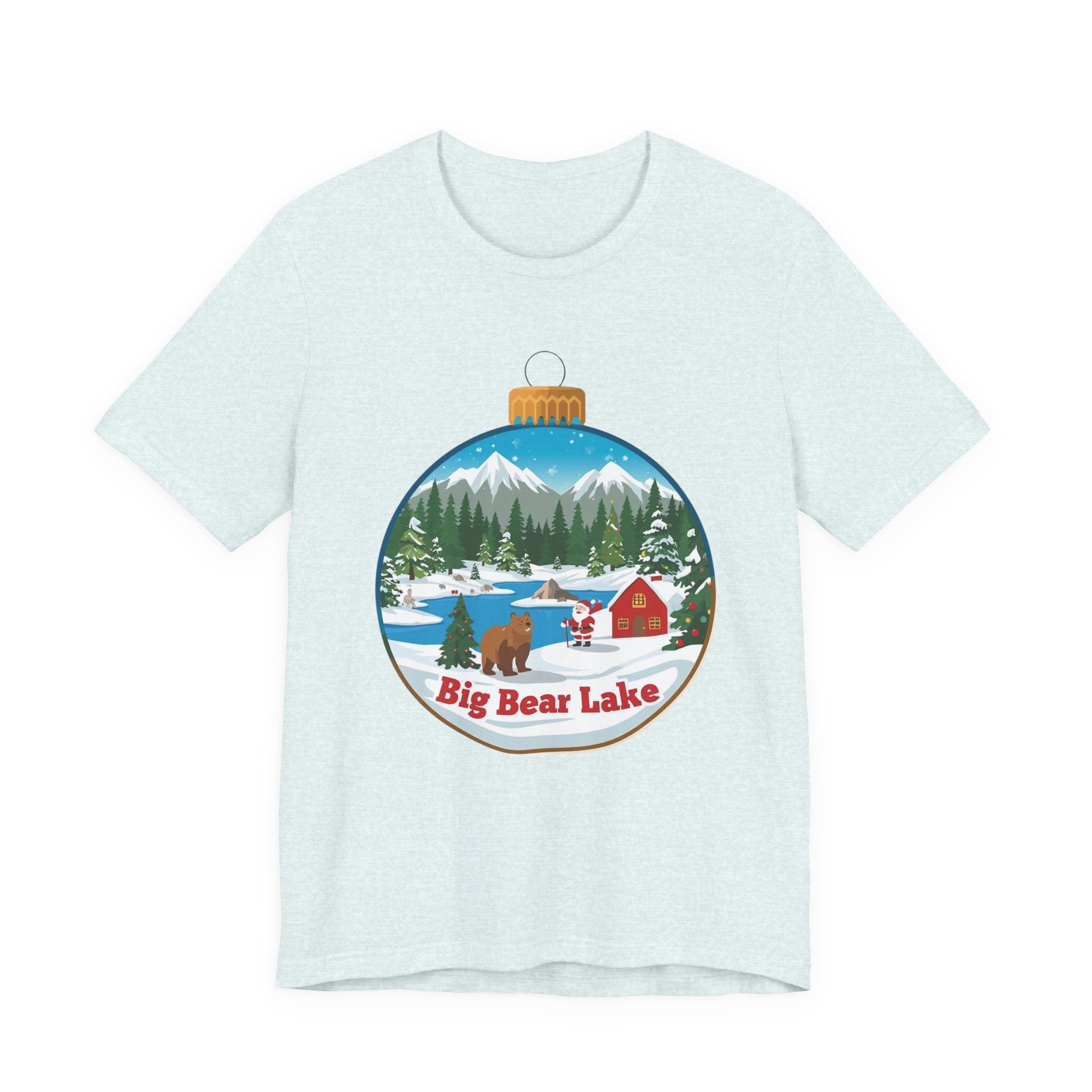 Big Bear Lake Christmas Ornament Scene T-Shirt – Santa, Cabin & Winter Mountains Tee