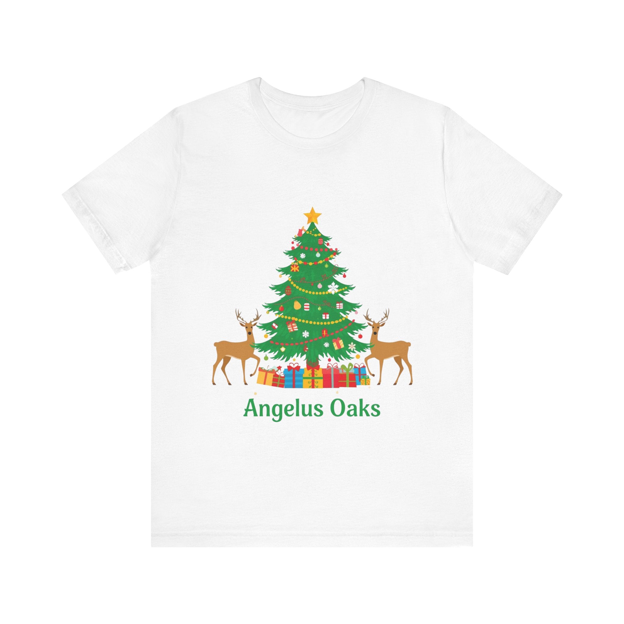 Angelus Oaks Christmas Shirt – Christmas Tree & Deer Holiday Tee | Mountain Town Christmas Shirt | Bella Canvas 3001