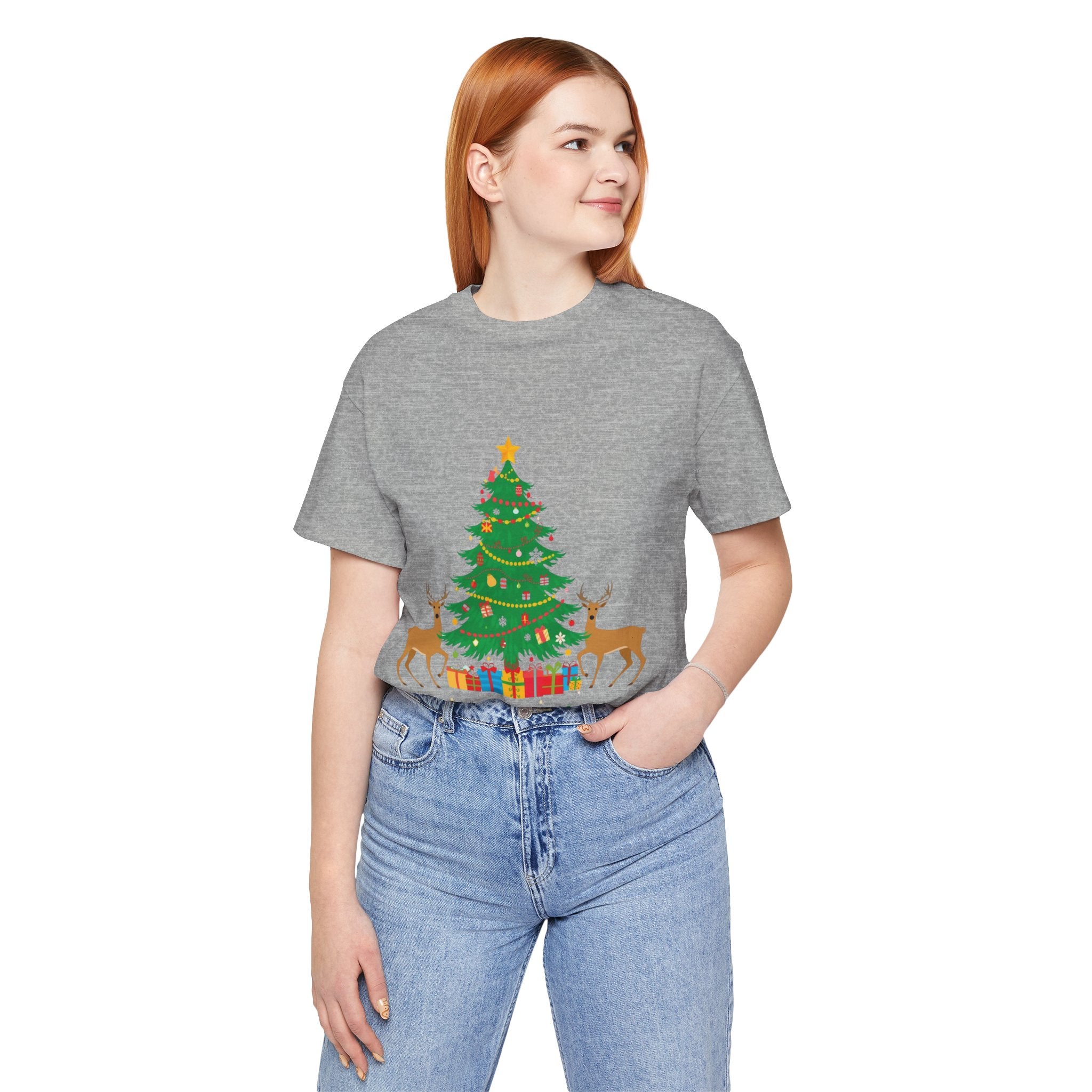 Angelus Oaks Christmas Shirt – Christmas Tree & Deer Holiday Tee | Mountain Town Christmas Shirt | Bella Canvas 3001