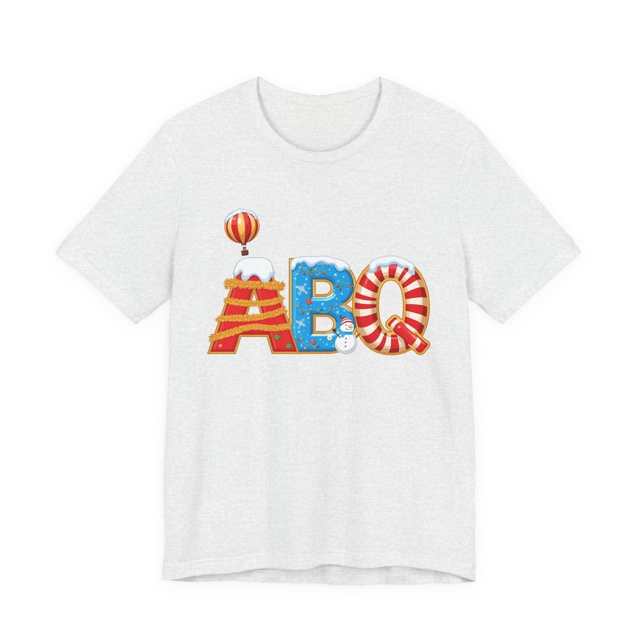 ABQ Christmas Shirt – Hot Air Balloon Candy Cane Letters Tee | Christmas Gift | Bella Canvas 3001