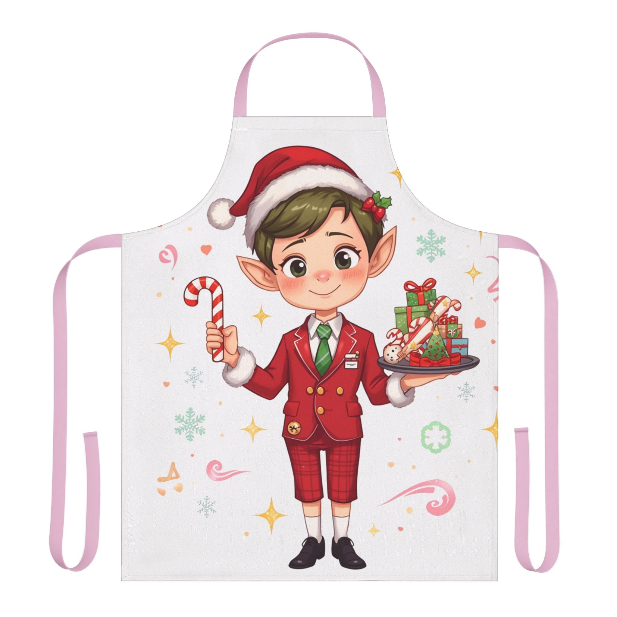 Christmas Elf Apron — Cute Holiday Baking Apron with Candy Cane & Gift Design