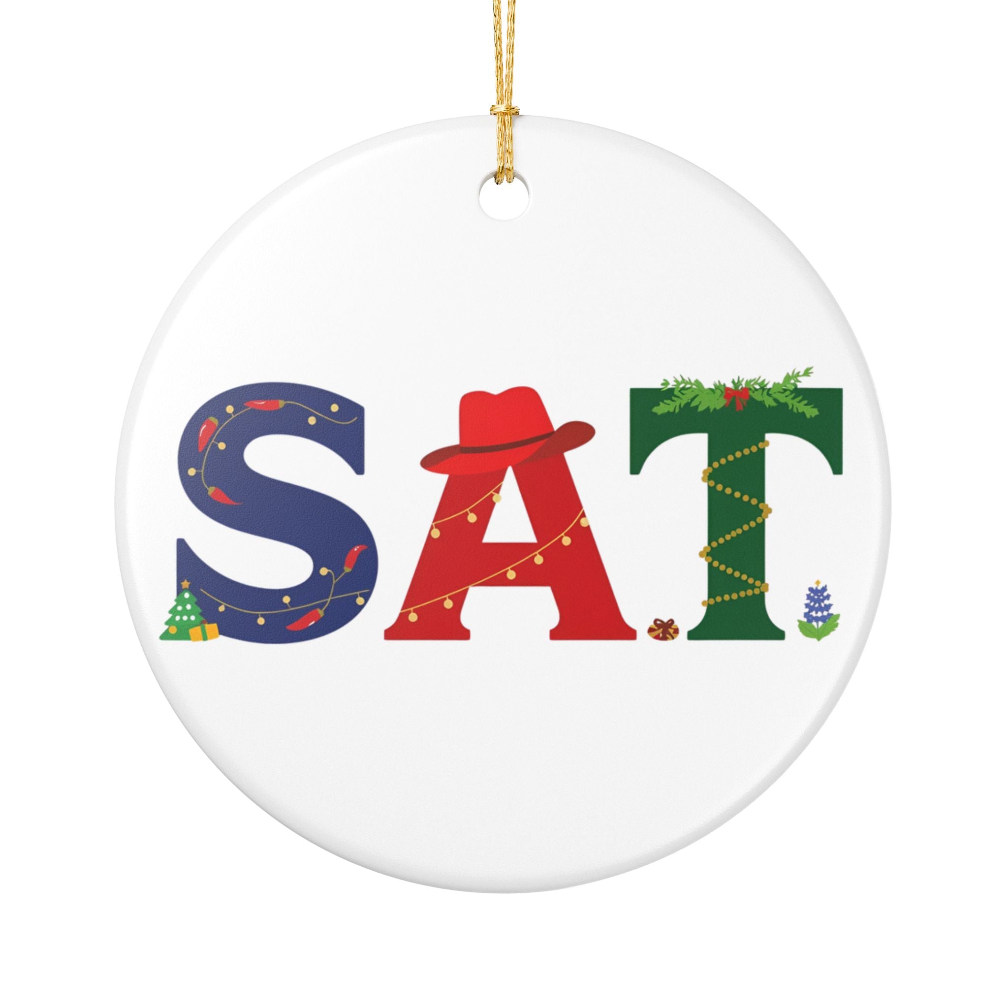 SAT Christmas Ornament – Festive Holiday Airport Art | Holiday Travel Gift | Ceramic Ornament