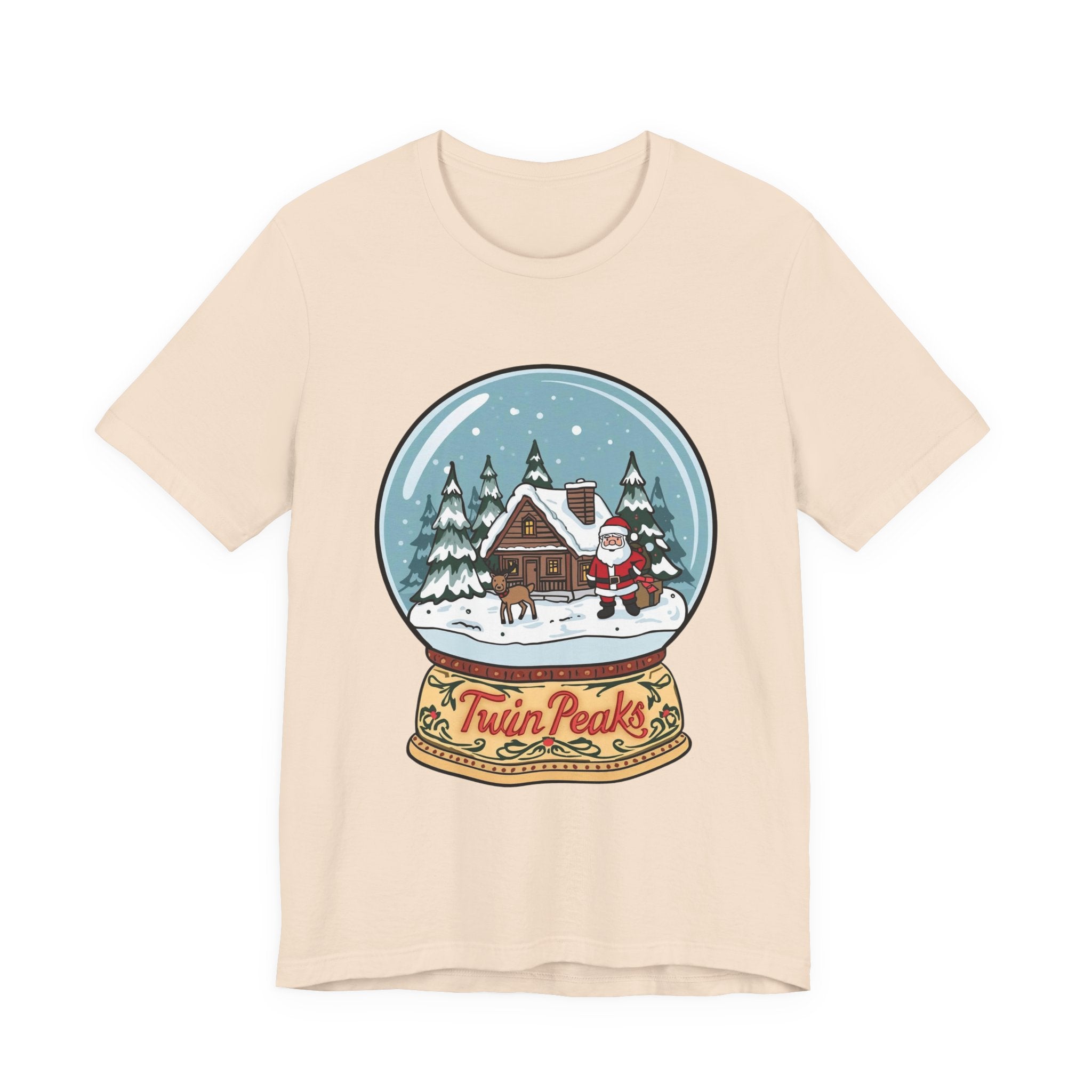 Twin Peaks Christmas Shirt – Snow Globe Santa & Cabin Scene Tee | Mountain Town Christmas Gift | Bella Canvas 3001