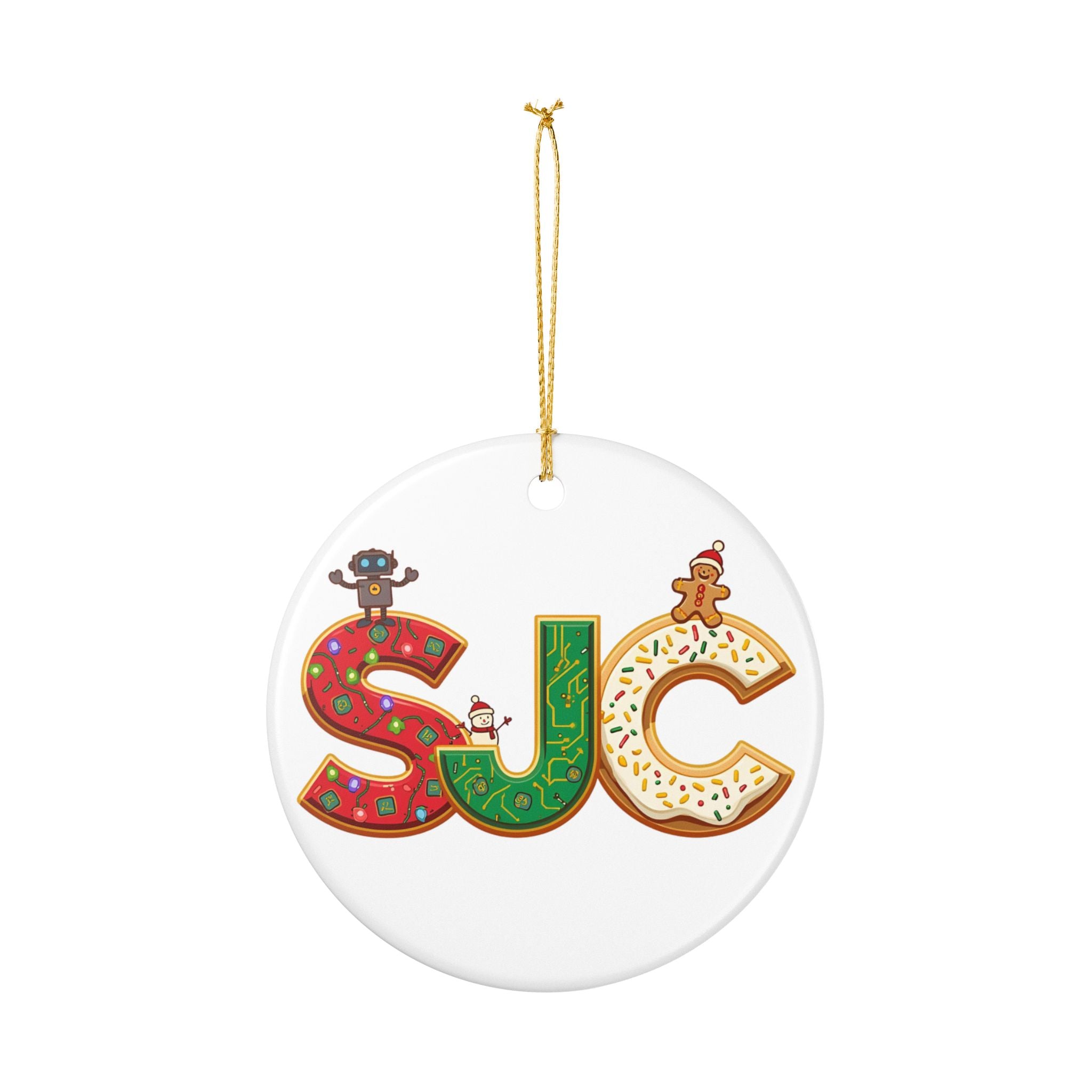 SJC Christmas Ornament – Festive Holiday Airport Art | Holiday Travel Gift | Ceramic Ornament