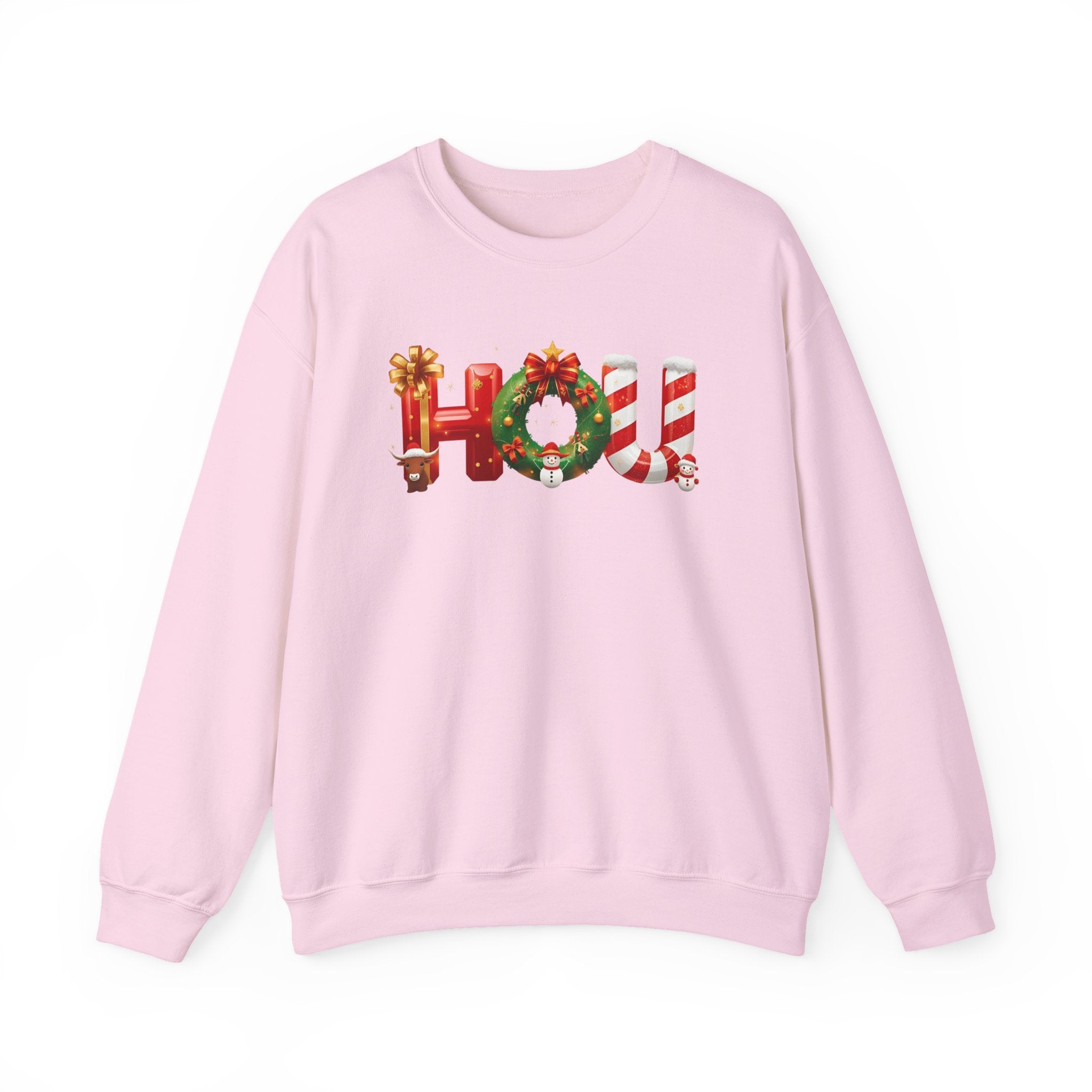 HOU Christmas Sweatshirt – Festive Holiday Letter Art Tee | Christmas Gift | Gildan 18000