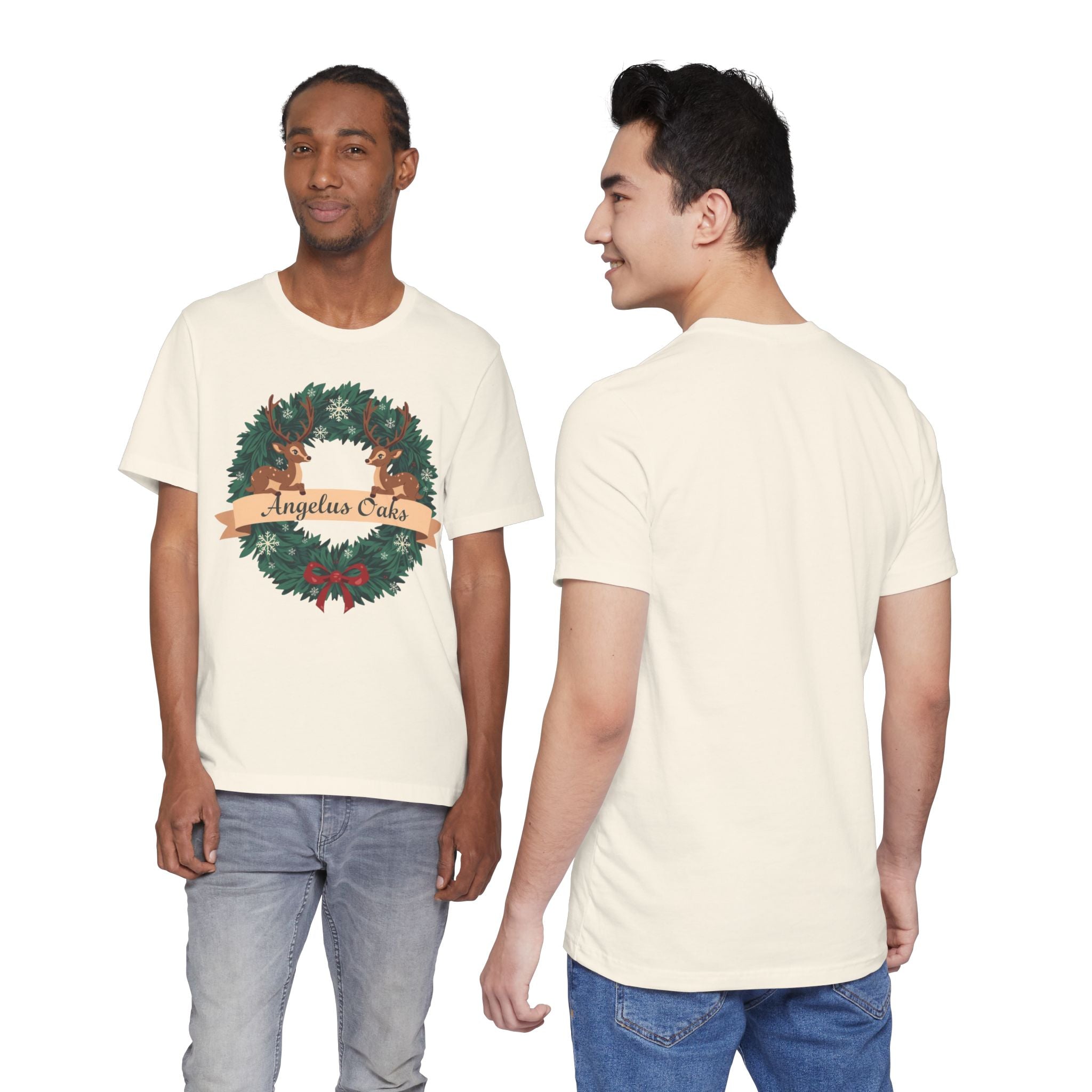 Angelus Oaks Christmas Shirt – Deer Wreath Holiday Tee | Mountain Town Christmas Shirt | Bella Canvas 3001
