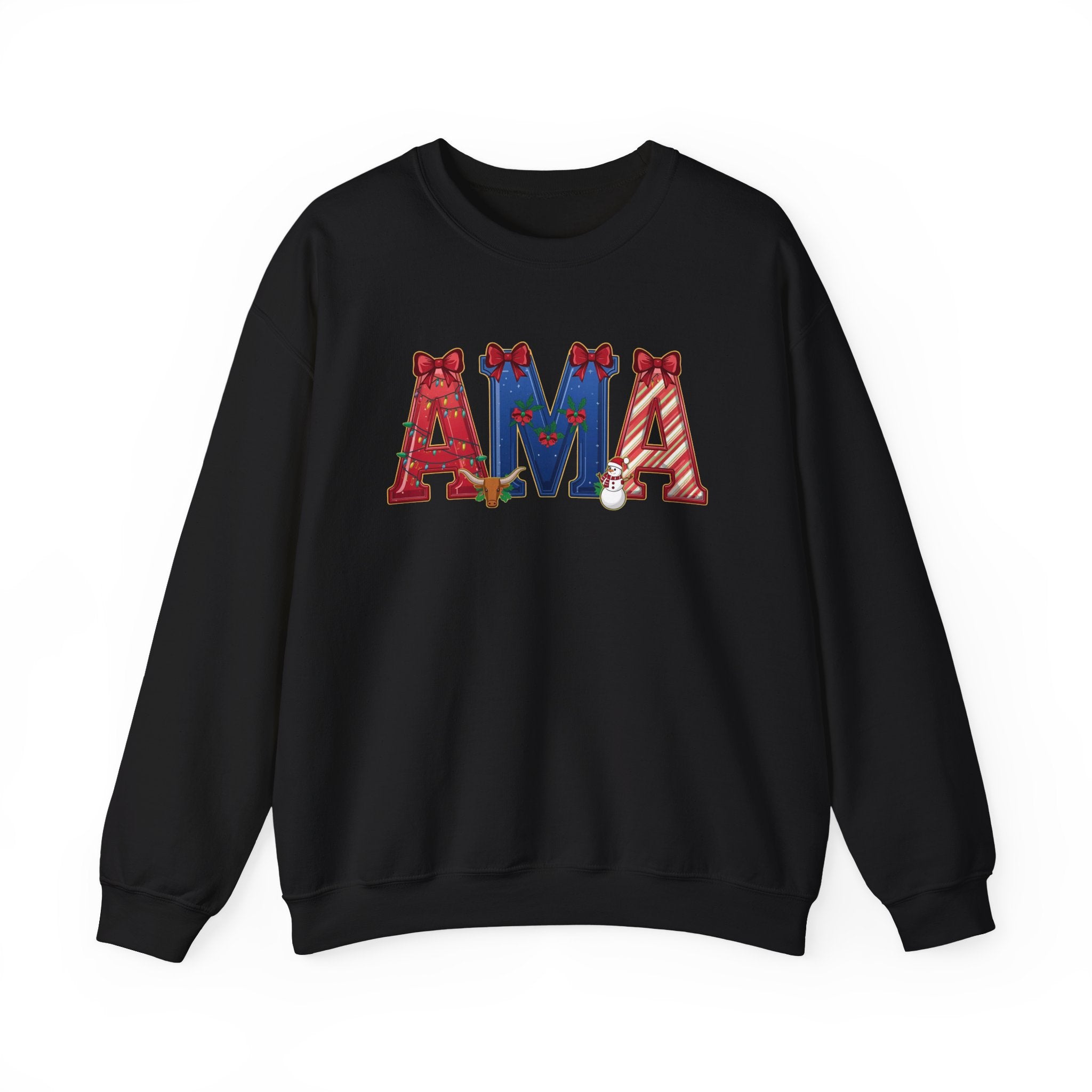 AMA Christmas Sweatshirt – Festive Holiday Airport Code Crewneck | Winter Travel Gift | Gildan 18000